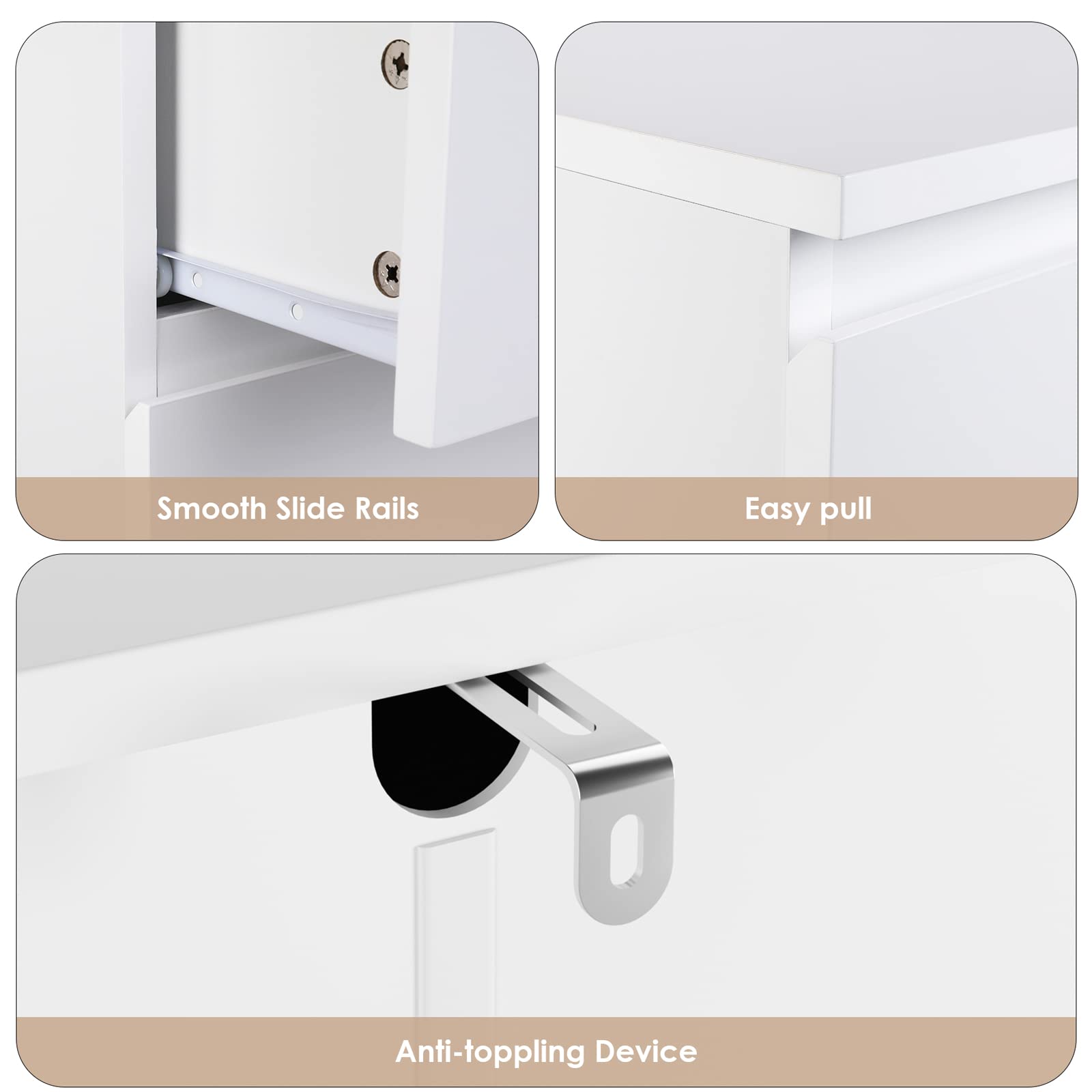FOTOSOK White 6-Drawer Dresser - Modern Tall Storage Cabinet with Metal Sliding Rails, Handleless Wooden Drawers for Bedroom & Office Organization | Large Capacity Vertical Dresser for Clothes, Linens & Home Storage