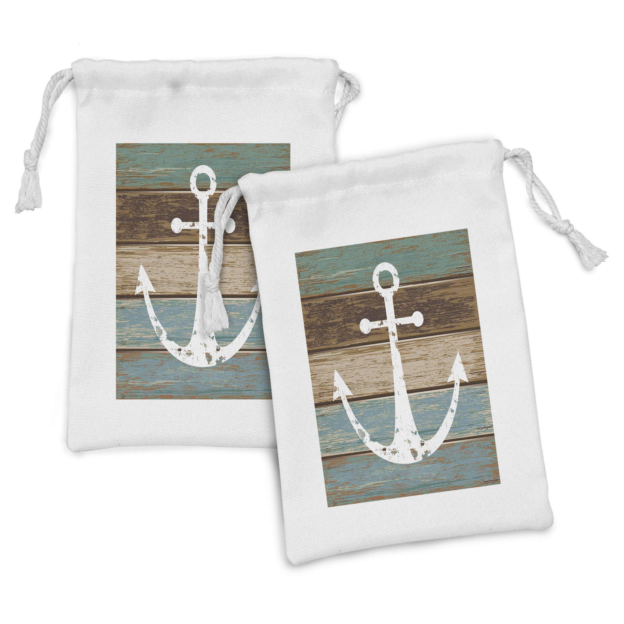 Ambesonne Anchor Fabric Pouch Set of 2 - Grunge Style Marine Drawstring Bags for Toiletries, Masks & Gifts (9