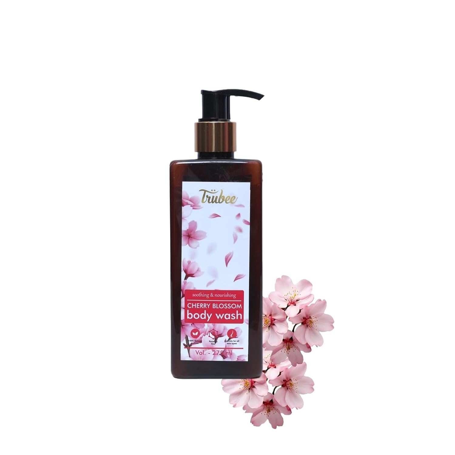 TRUBE.E Cherry Blossom Body Wash for Men & Women - Natural Daily Calming Shower Gel, Gently Cleanses & Hydrates Skin, 9.3 fl oz (275ml) - Perfect for Relaxing Baths, Spa Days & Sensitive Skin Care Routine