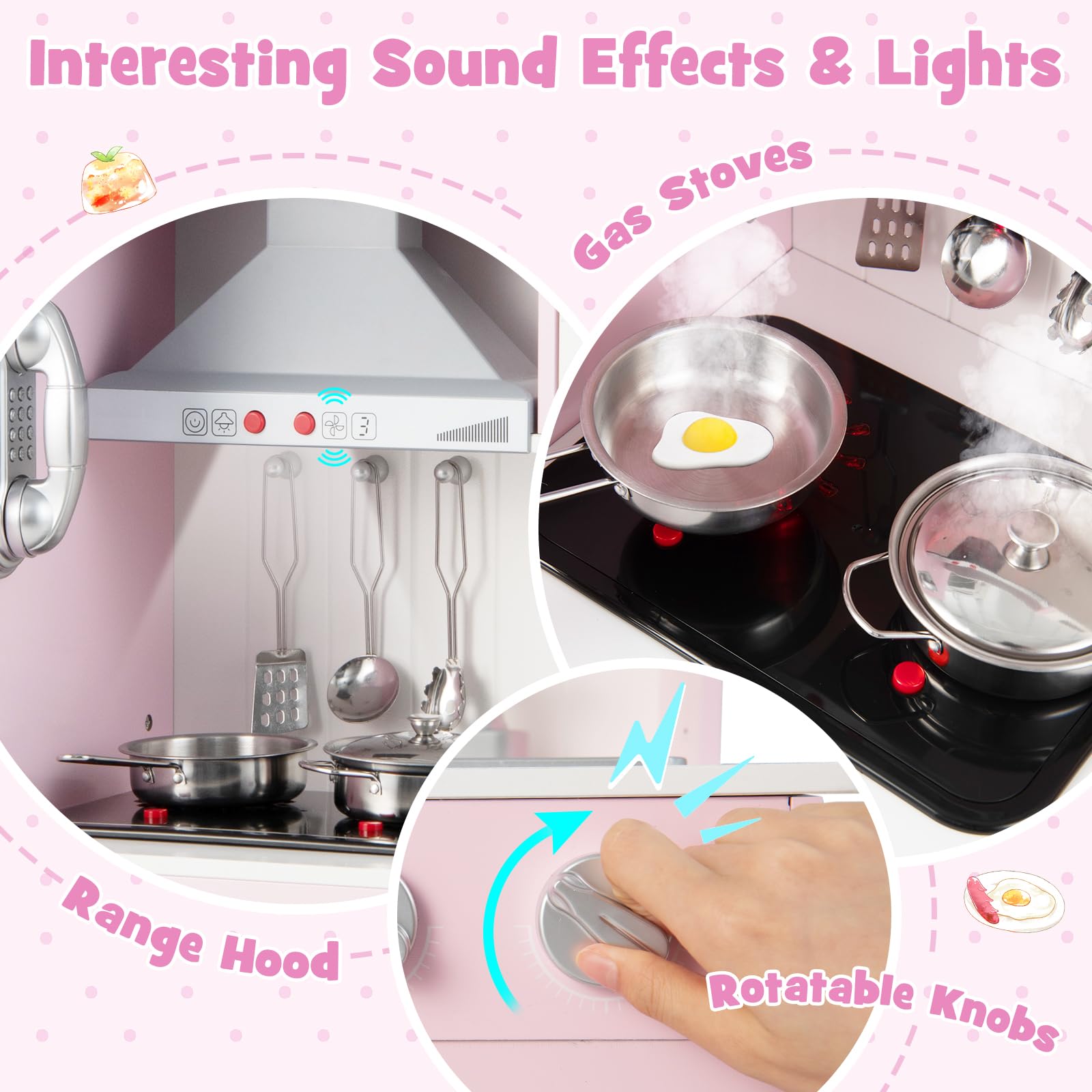 HONEY JOY Pink Wooden Play Kitchen Set for Toddlers - Pretend Play Toy with Microwave, Cookware, Washing Machine & Blackboard - Educational Gift for Boys & Girls - Perfect for Birthday, Christmas & Role-Playing Fun