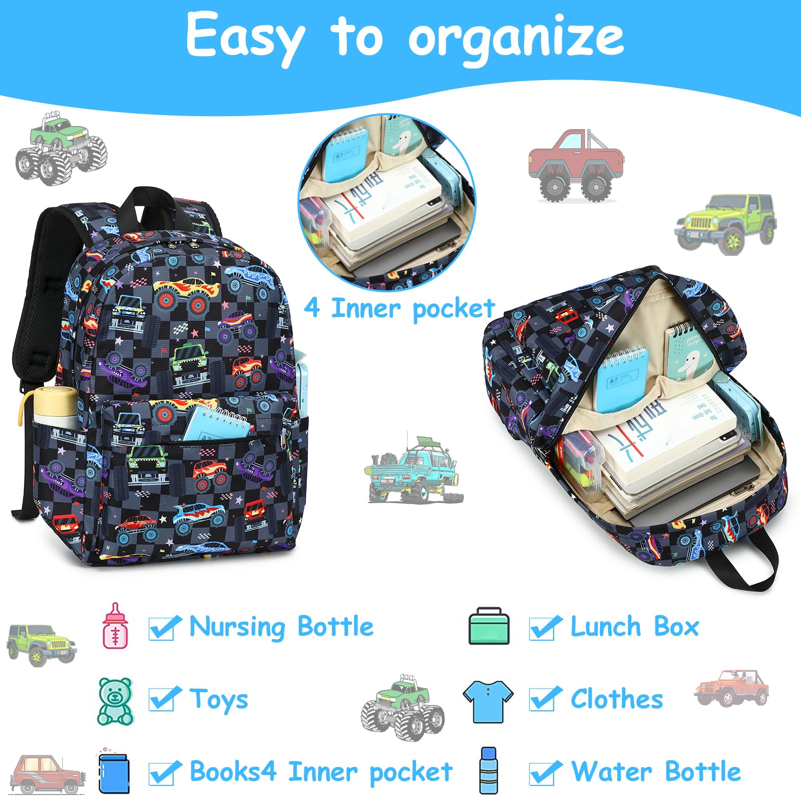 Bluboon Kids Backpack for Preschool & Kindergarten - Lightweight School Book Bag with Lunch Box for Boys & Girls - Perfect for Elementary Students, Daycare, Travel & Outdoor Activities