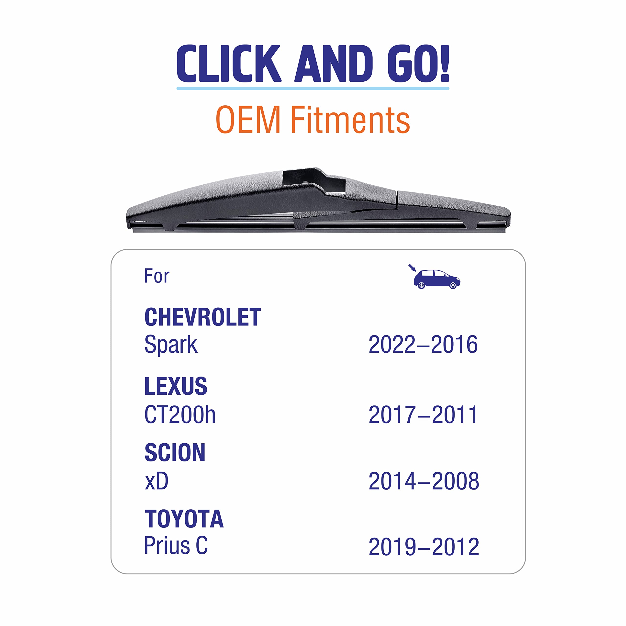 Premium 8-Inch Rear Wiper Blades Replacement for Toyota Prius (2012-2019), Prius C (2012-2016), Lexus CT (2011-2017), Scion xD (2008-2014) - High-Performance Back Windshield Wiper Blades (Pack of 2) - Perfect for Rainy Weather & Winter Driving Conditions