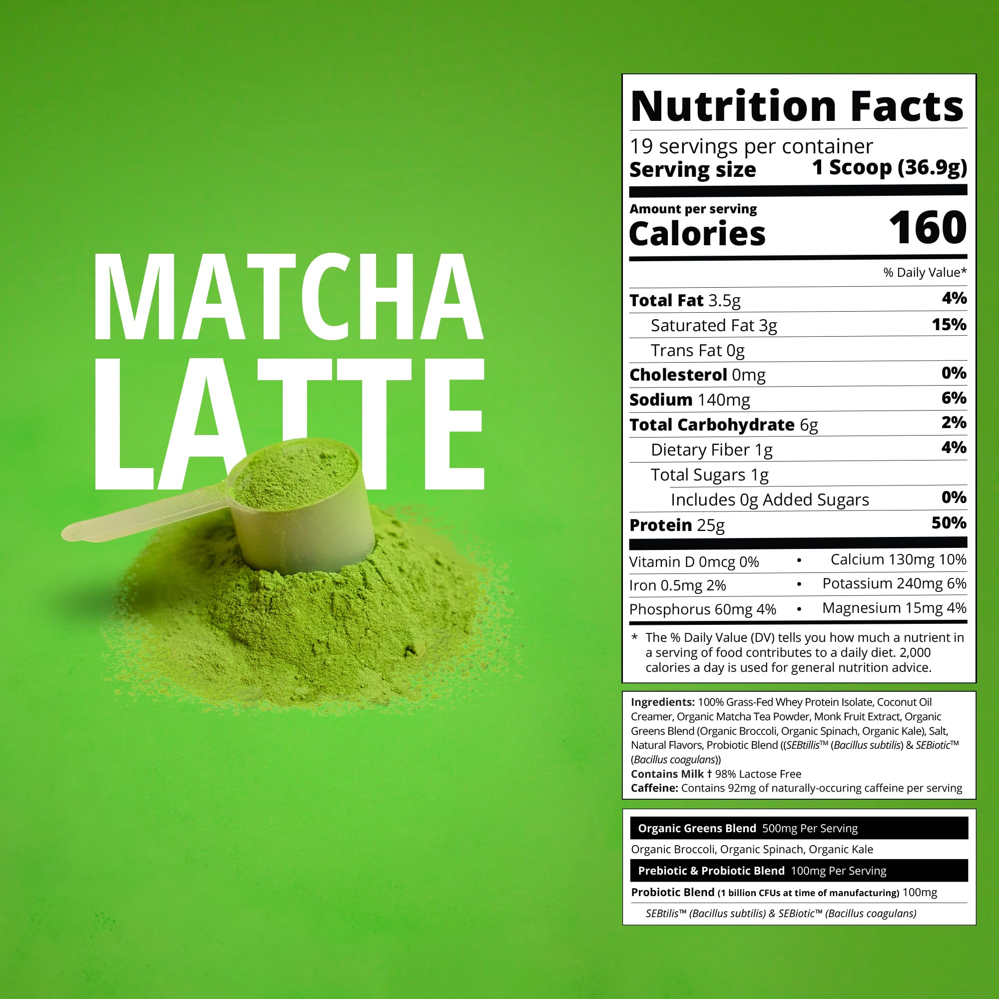 Boba Tea Protein Matcha Latte Powder | 25g Grass-Fed Whey Protein Isolate | Gluten-Free, Soy-Free & Lactose-Free Protein Drink | 19 Servings with Real Ingredients | Perfect for Post-Workout Recovery, Healthy Snacking & Bubble Tea Lovers