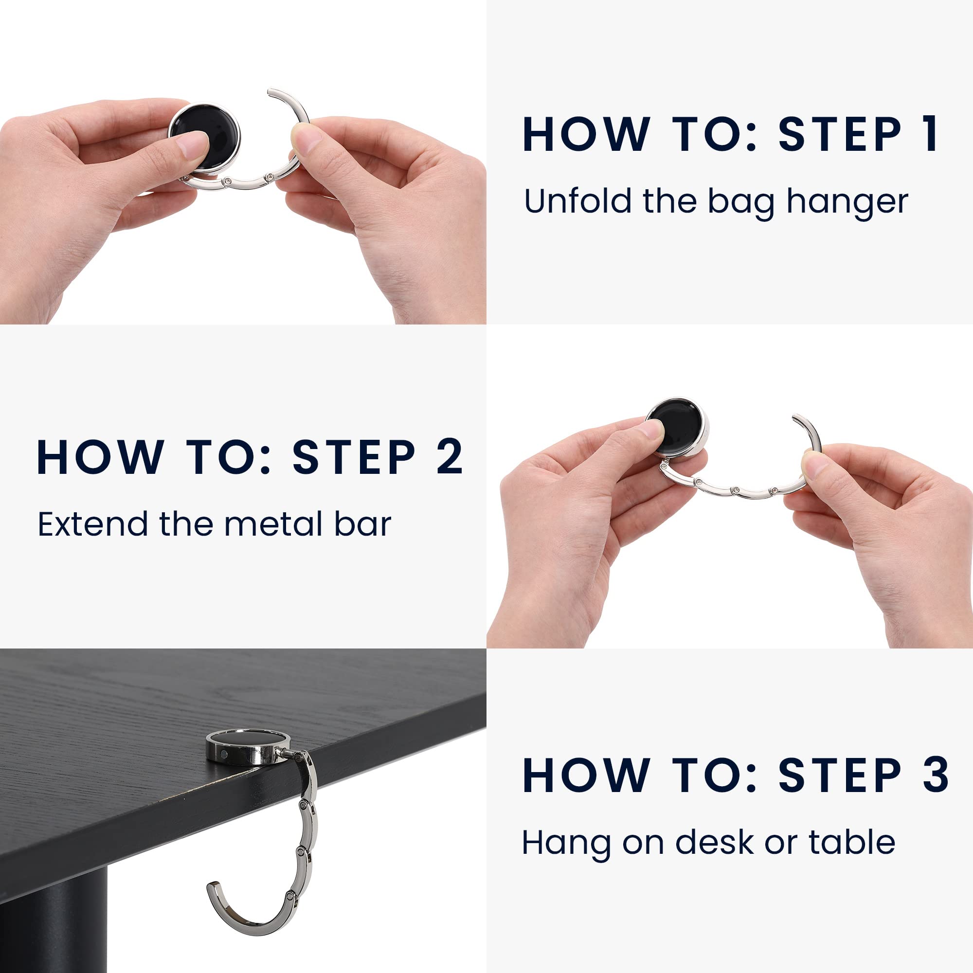 kwmobile 2-Pack Foldable Purse Hanger for Table - Portable Handbag Hook Holder for Restaurants, Bars & Travel - Durable Tabletop Bag Organizer for Women