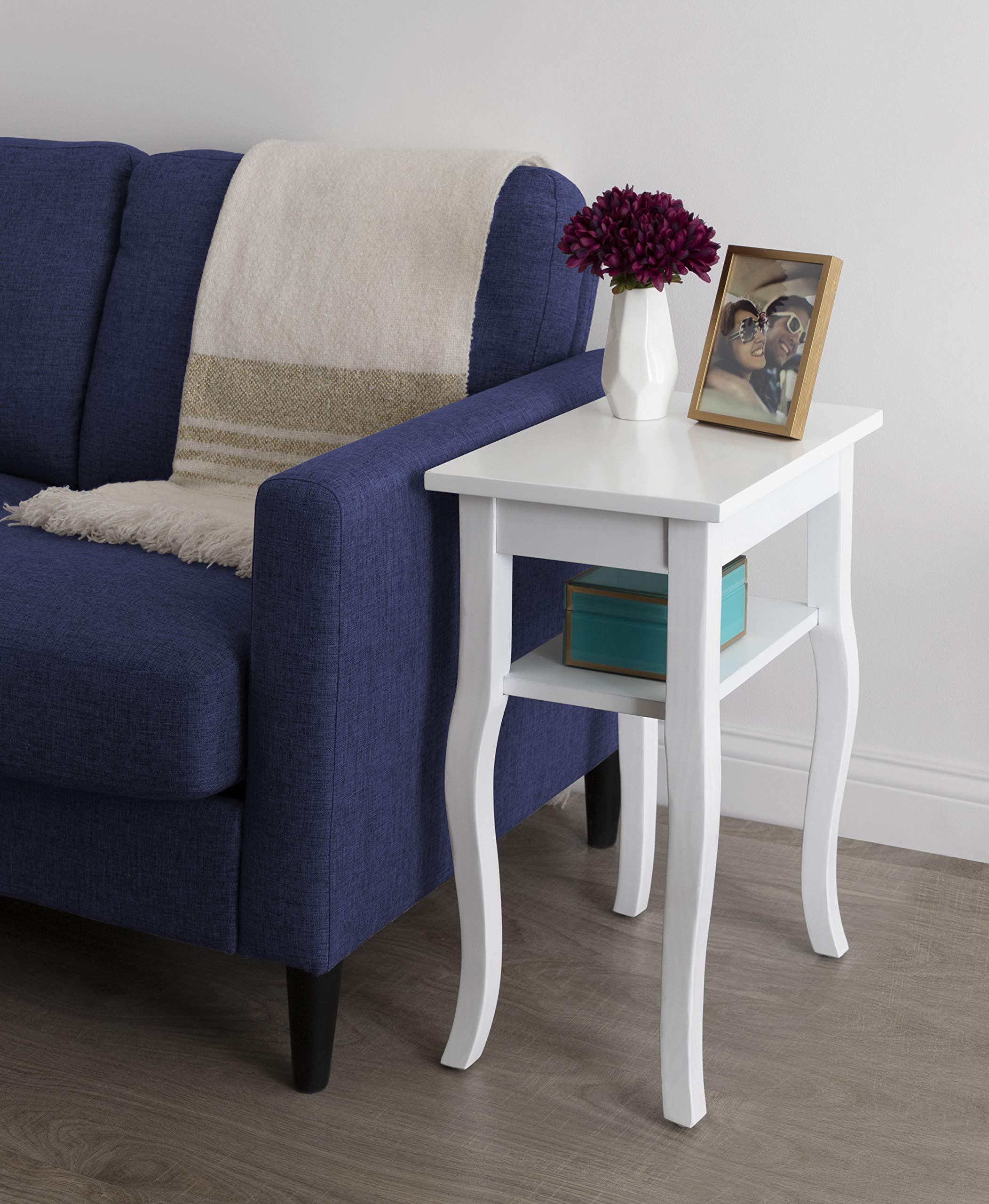 Kate and Laurel Lillian Transitional Wood Side Table - 18 x 12 x 24 Inches, White Accent Table with Storage Shelf | Chic Traditional End Table for Living Room, Bedroom & Entryway Decor