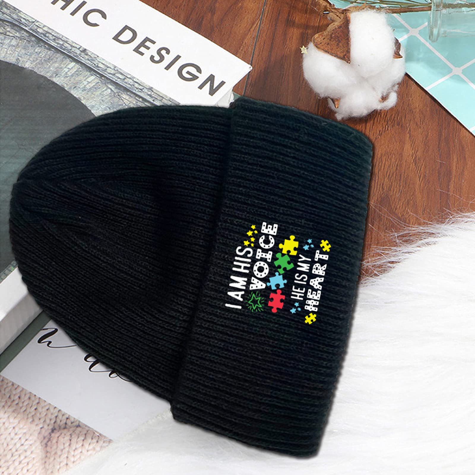 Autism Awareness Beanie - Unisex Cuffed Skull Knit Hat for Adults & Kids - Black - Support Autism Acceptance & Awareness - Perfect for Daily Wear, Fundraisers & Awareness Events