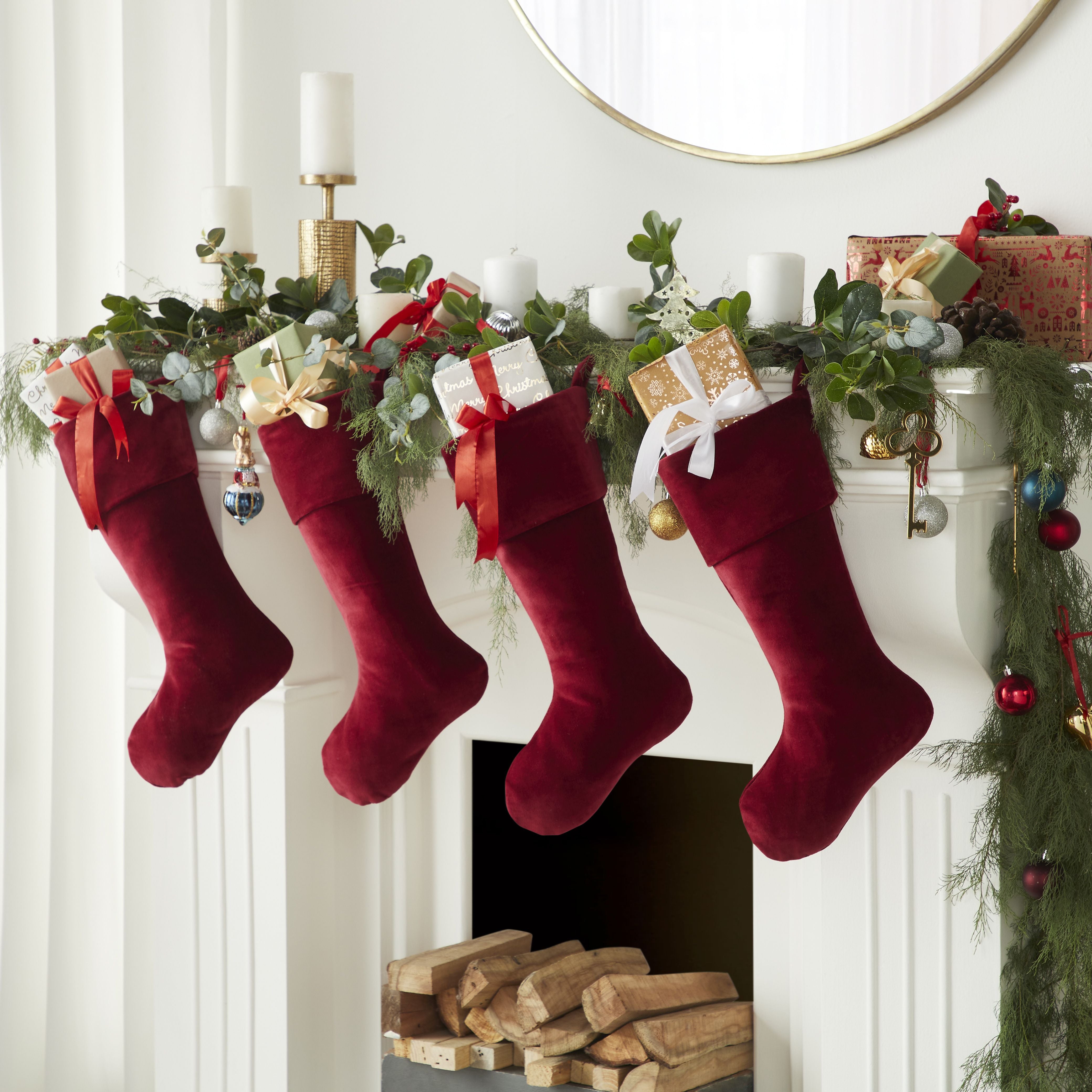 Handmade Classic Garnet Red Velvet Christmas Stocking - 20 Inch Festive Holiday Decor for Fireplace Mantel, Gift Exchange & Cozy Home Decor