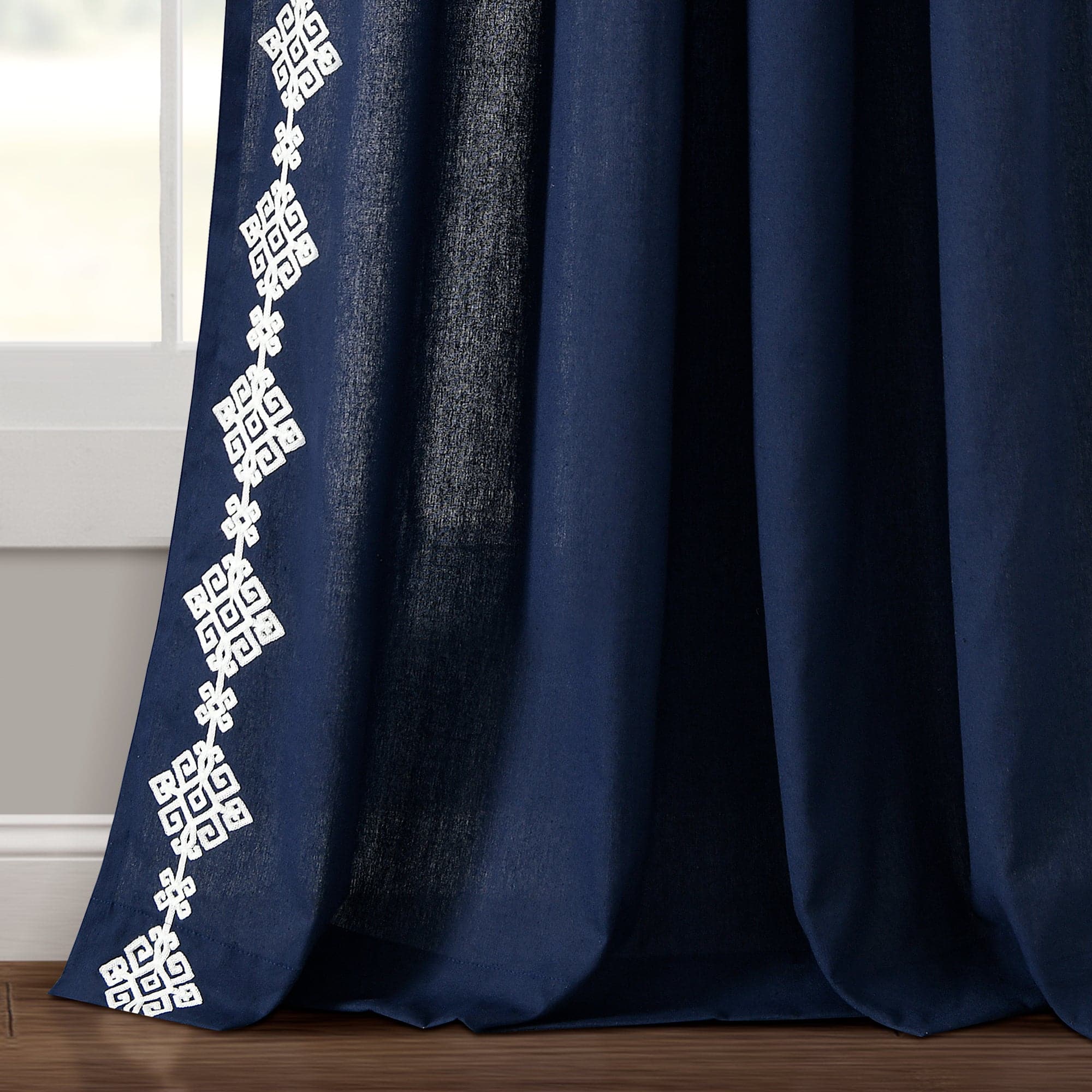 Luxury Modern Geo Linen-Like Embroidery Border Window Curtain Panel - Elegant Home Decor for Living Room, Bedroom & Dining Room