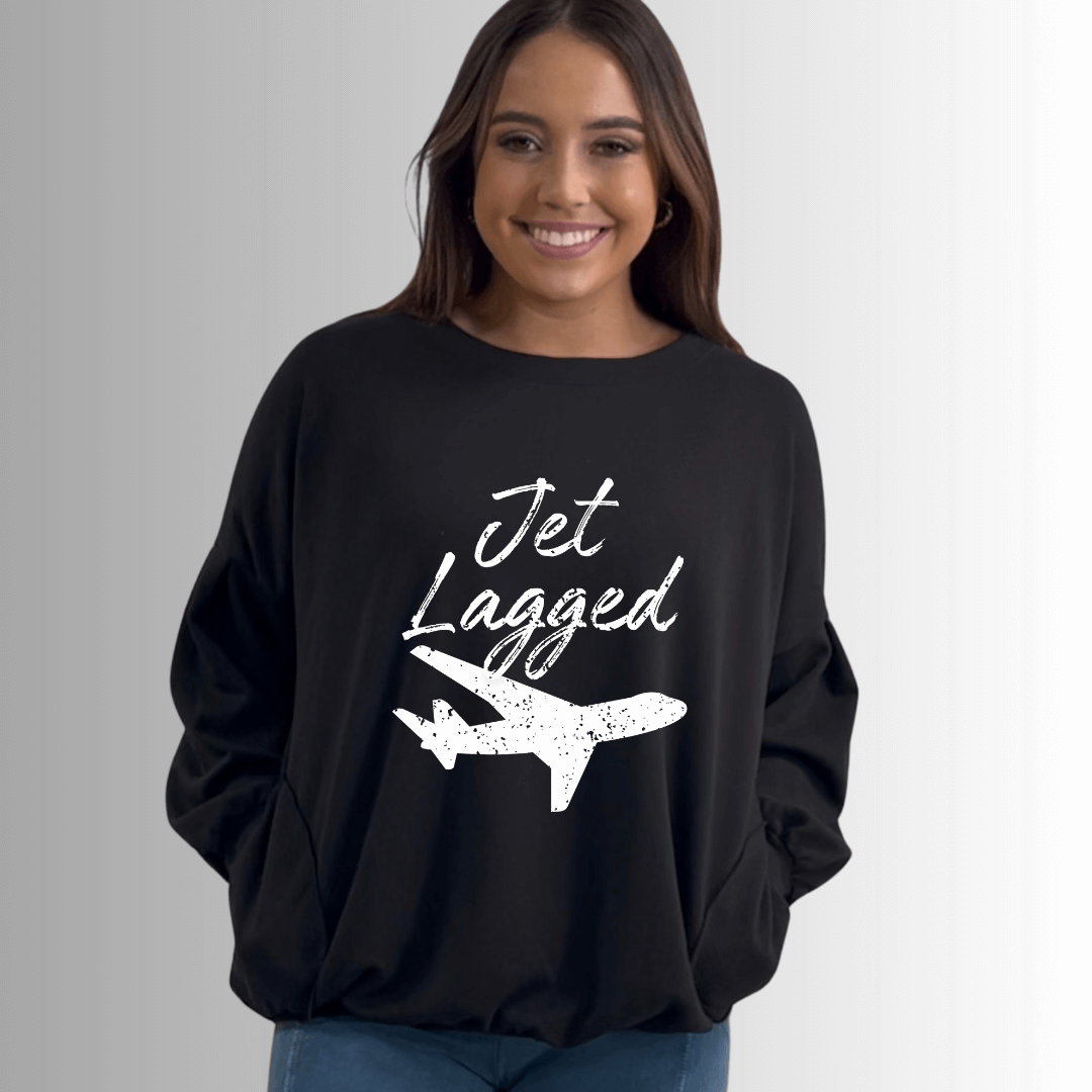 Comfortable Jet Lagged Pocket Sweatshirt - Made in USA - Cozy Travel Hoodie for Long Flights & Relaxing at Home