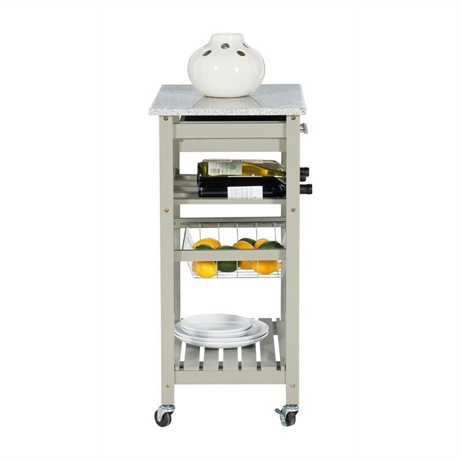Gray Wooden Kitchen Island with Granite Top - ADHW Rolling Kitchen Cart with Storage for Small Spaces, Perfect for Home, Apartment, or Office Use