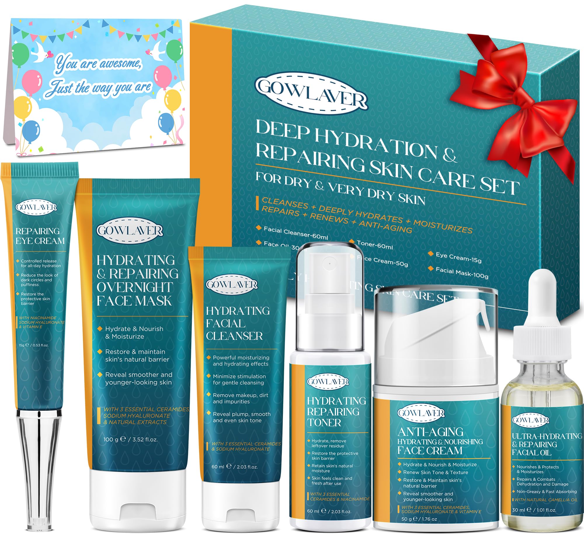 **Teen & Women's Skincare Gift Set - Anti-Aging, Deep Hydration & Repair for Dry Skin | Complete Facial Routine Kit | Perfect for Christmas Stocking Stuffers & Beauty Gifts | Ideal for Daily Use, Travel & Self-Care**