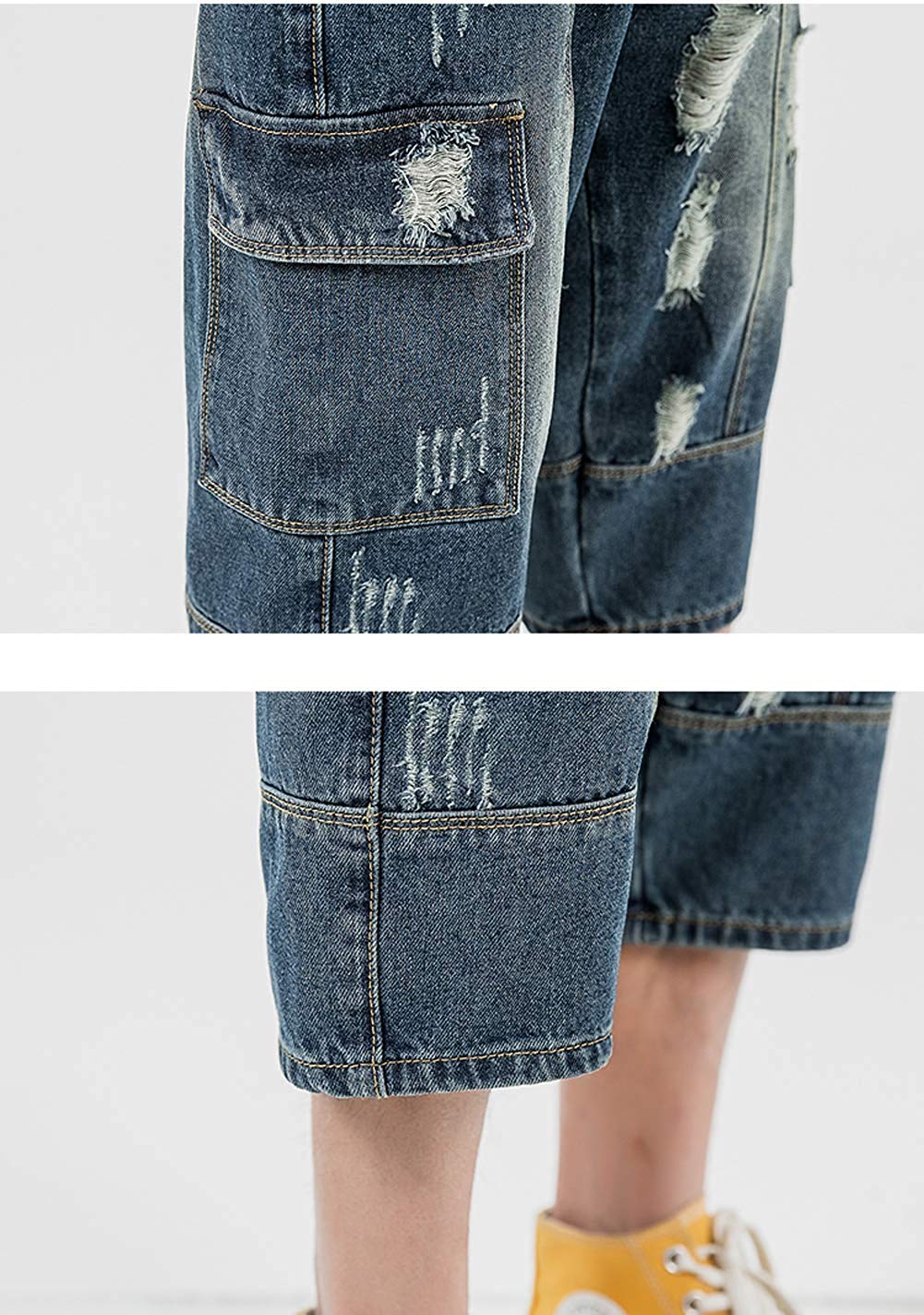 Men's Loose-Fit Ripped Distressed Hip Hop Capri Jeans Baggy Denim Cargo Shorts - Streetwear Fashion for Casual Wear, Summer Outfits & Hip Hop Style