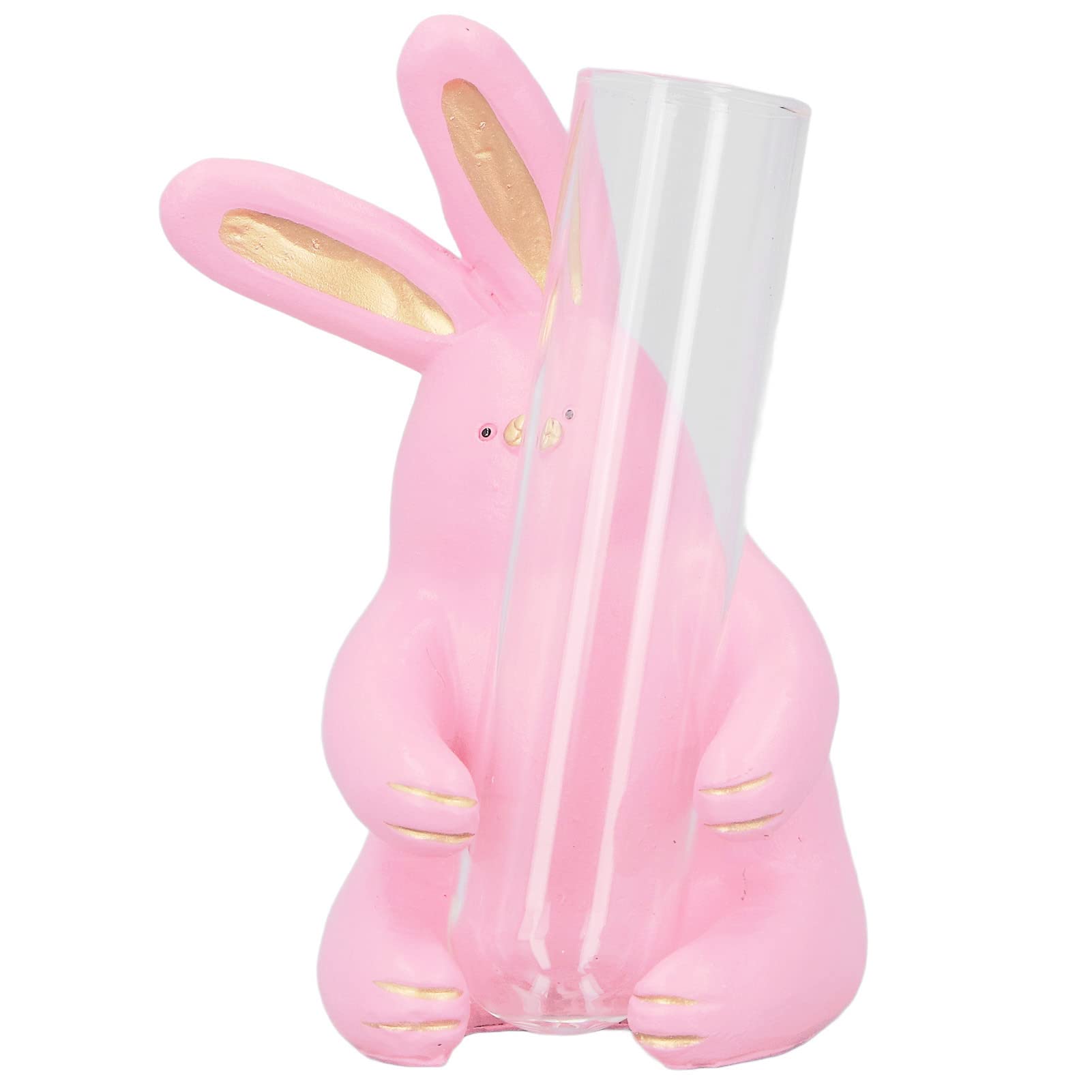 Rabbit Statue Hydroponic Vase - Elegant Resin Animal Planter with Test Tube for Succulents & Flowers | Pink Home Decor for Balcony, Garden, Living Room & Office Desk