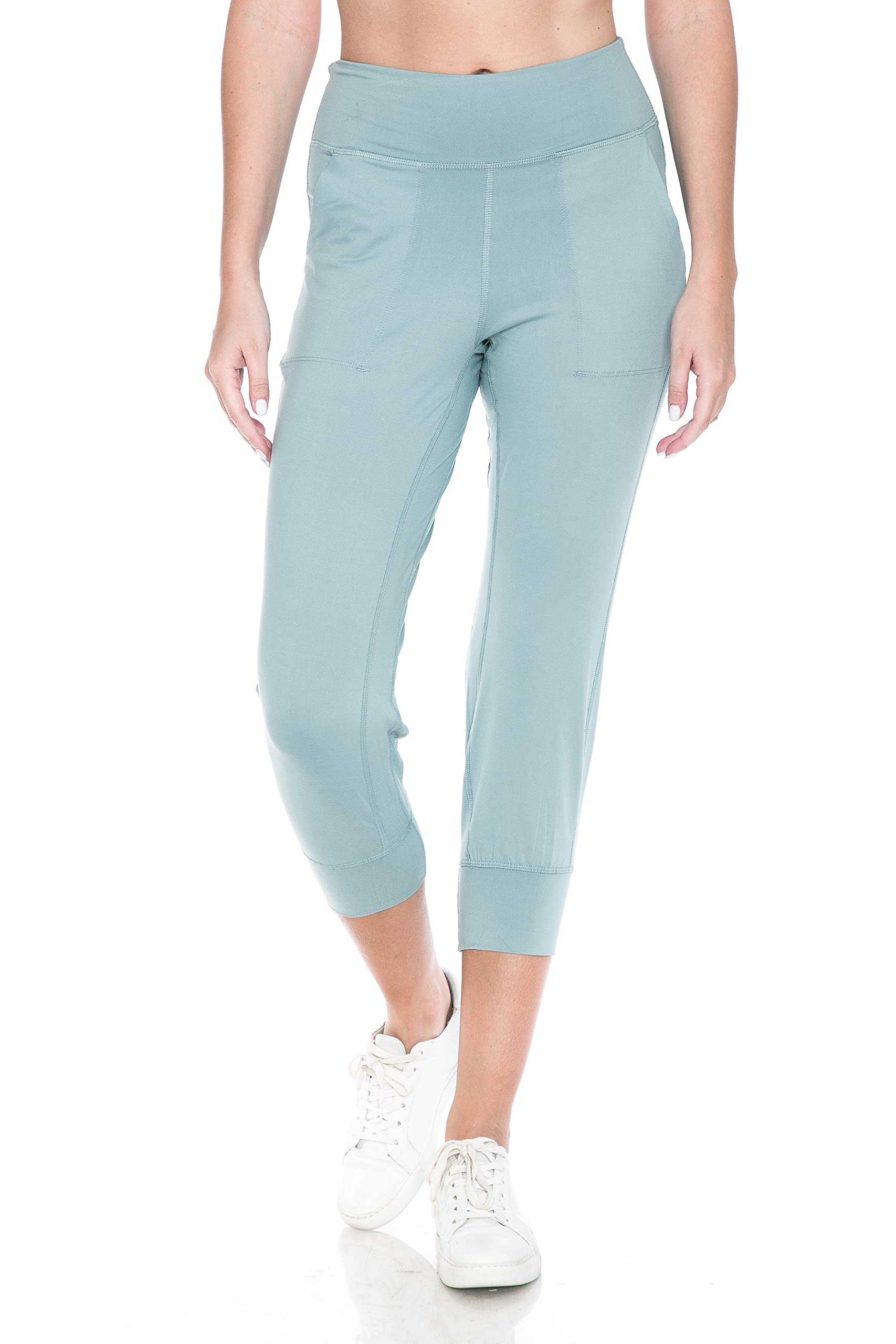 Leggings Depot Women's Printed & Solid High-Waisted Yoga Pants - Stretchy Workout Joggers with Cuffed Ankles for Running, Gym & Lounge Wear
