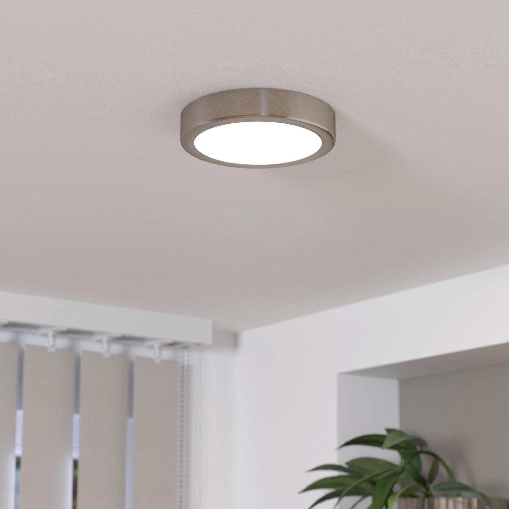 Eglo Fueva 5-LED Nickel Round Flush Mount Ceiling Light Fixture - 16cm/6.3 Inch Modern Lighting for Bedroom, Kitchen, Hallway & Office