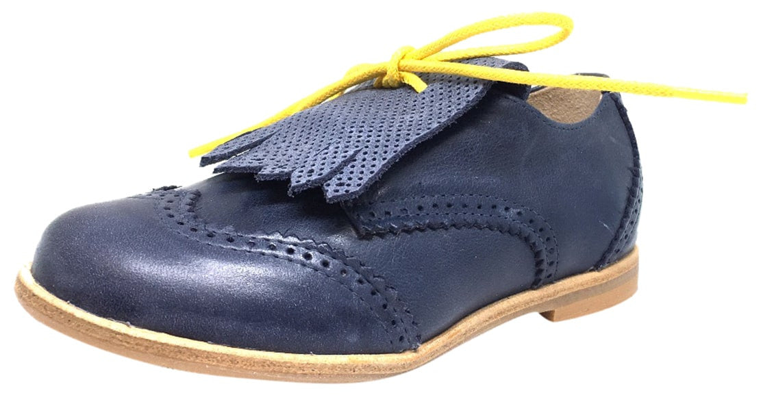 Manuela de Juan Kids' Fringe Oxford Shoes – Blue Suede Leather with Tassel Detail | Western Style Lace-Up for Boys & Girls | Perfect for Cowboy/Cowgirl Costumes, Country Dance & Western Themed Parties