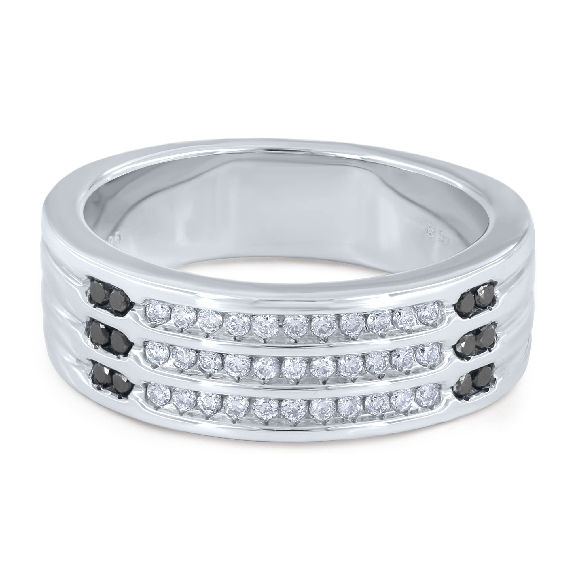 SoulBox 925 Sterling Silver Men's Black & White Diamond Wedding Band Ring - Size 10 | Elegant & Durable for Engagement, Anniversary & Special Occasions