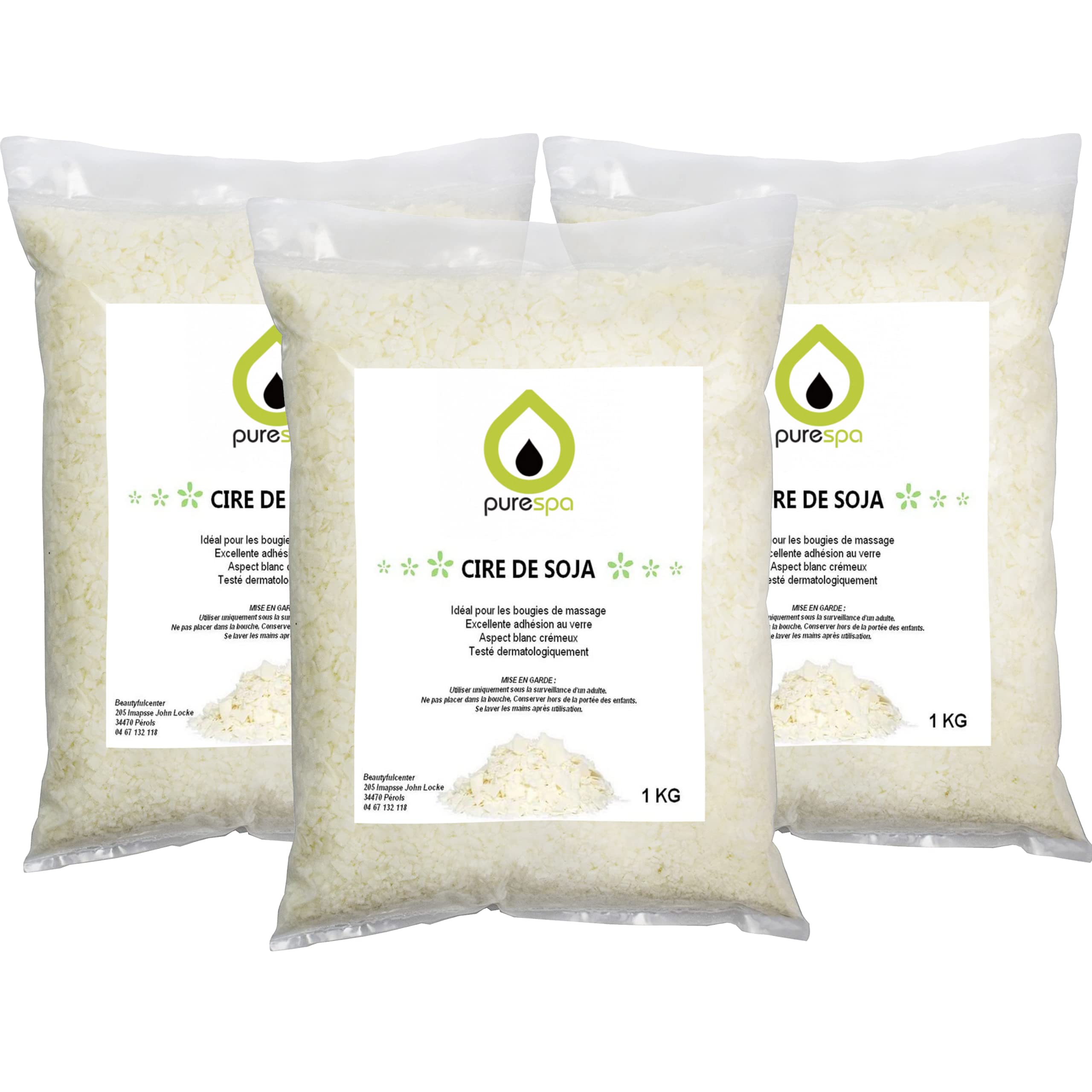 **PURESPA Natural White Eco-Friendly Soy Wax - 3 kg (3 x 1 kg) for Candle Making, Cosmetics, Soap & DIY Crafts - Perfect for Home, Spa & Gifts**