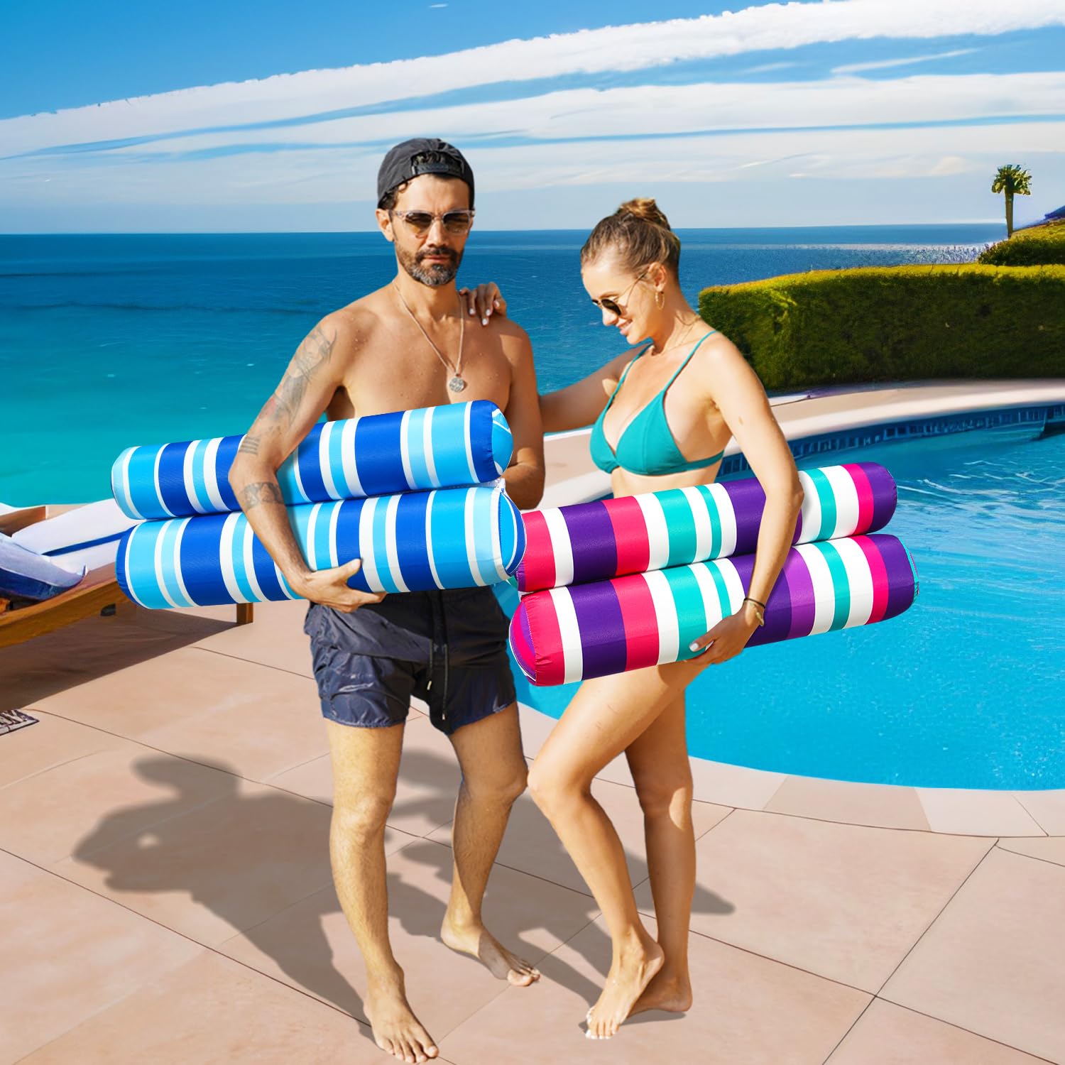 FindUWill 2 Pack XL Inflatable Water Hammock Pool Floats - Multi-Purpose Swimming Floaties for Adults (Saddle, Lounge Chair, Drifter) - Perfect for Vacation, Pool Relaxation & Summer Water Fun