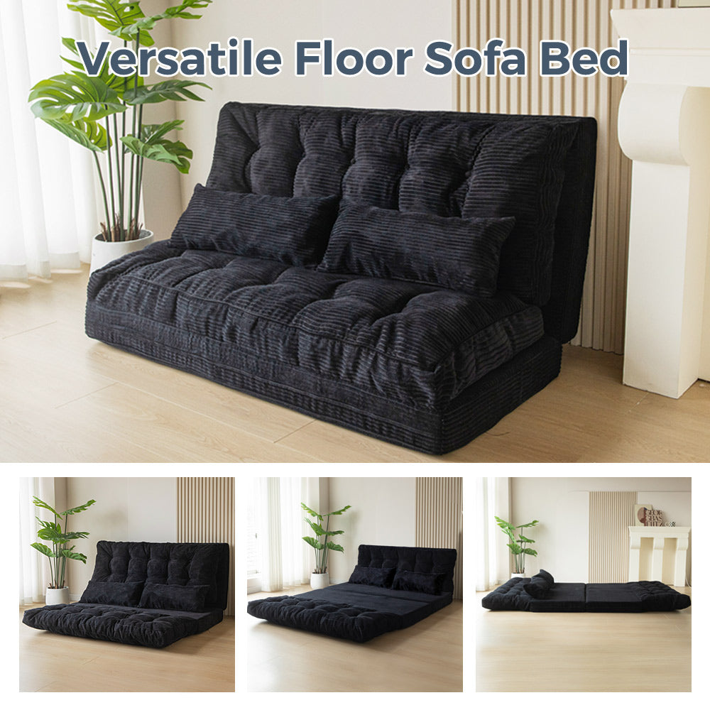 MAXYOYO Tufted Foldable Bean Bag Sofa Bed with Pillows - Black Floor Couch for Living Room, Bedroom & Dorm | Comfortable Lounge Chair for Relaxing, Reading & Gaming