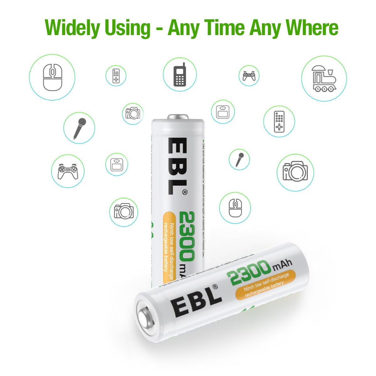EBL 2300mAh AA NiMH Rechargeable Batteries - 8 Pack High Capacity for Digital Cameras, Flashlights, Toys & More | Long Lasting Power Supply