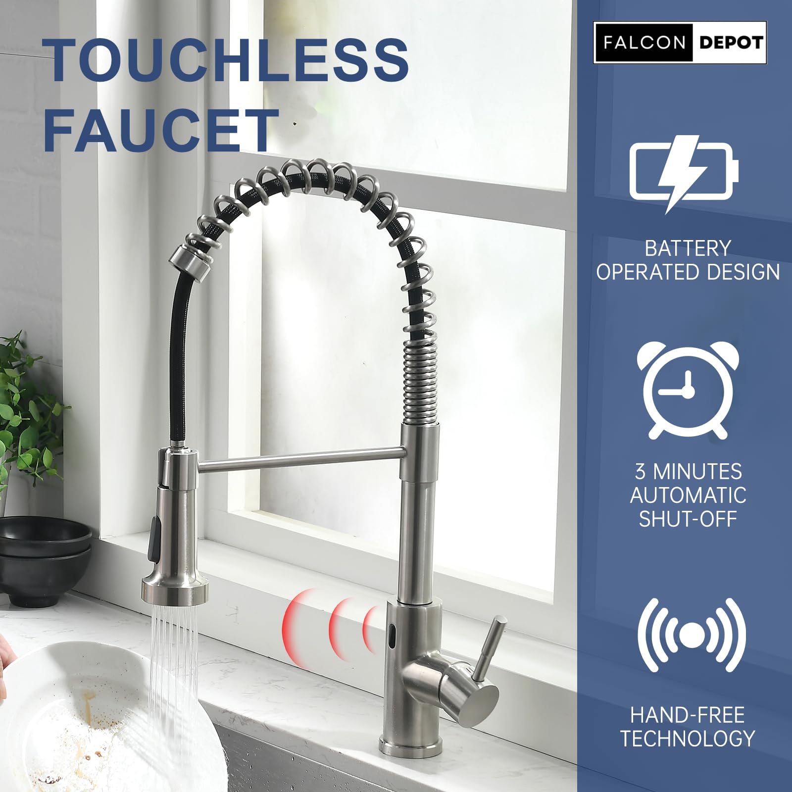 Hands-Free Kitchen Faucet with Motion Sensor - Brushed Nickel for Modern Sinks