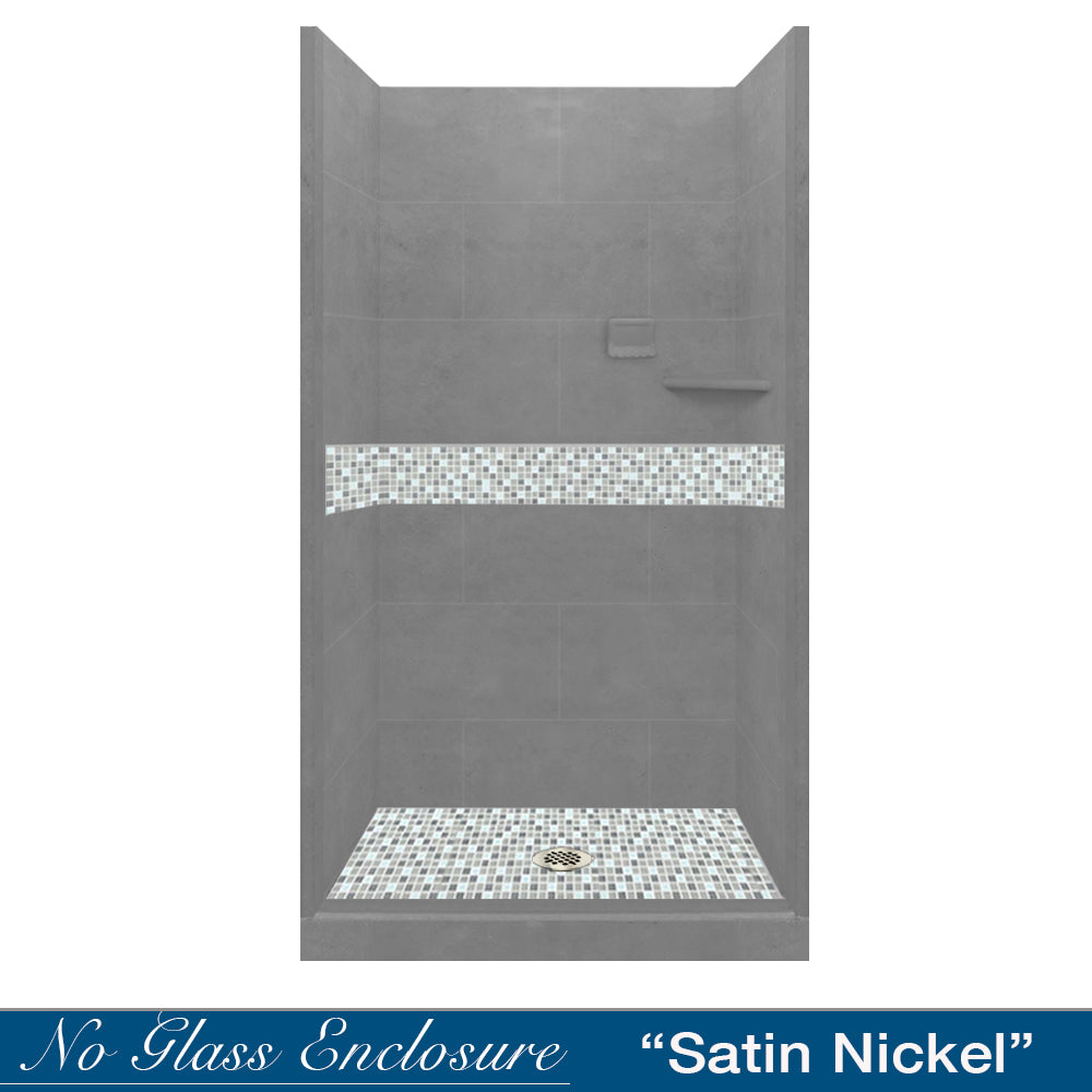 Alcove Wet Cement Sistine Stone & Del Mar Mosaic Accent Tile - DIY Shower Remodel Kit for Bathroom Renovation | Waterproof Backsplash & Flooring Solution