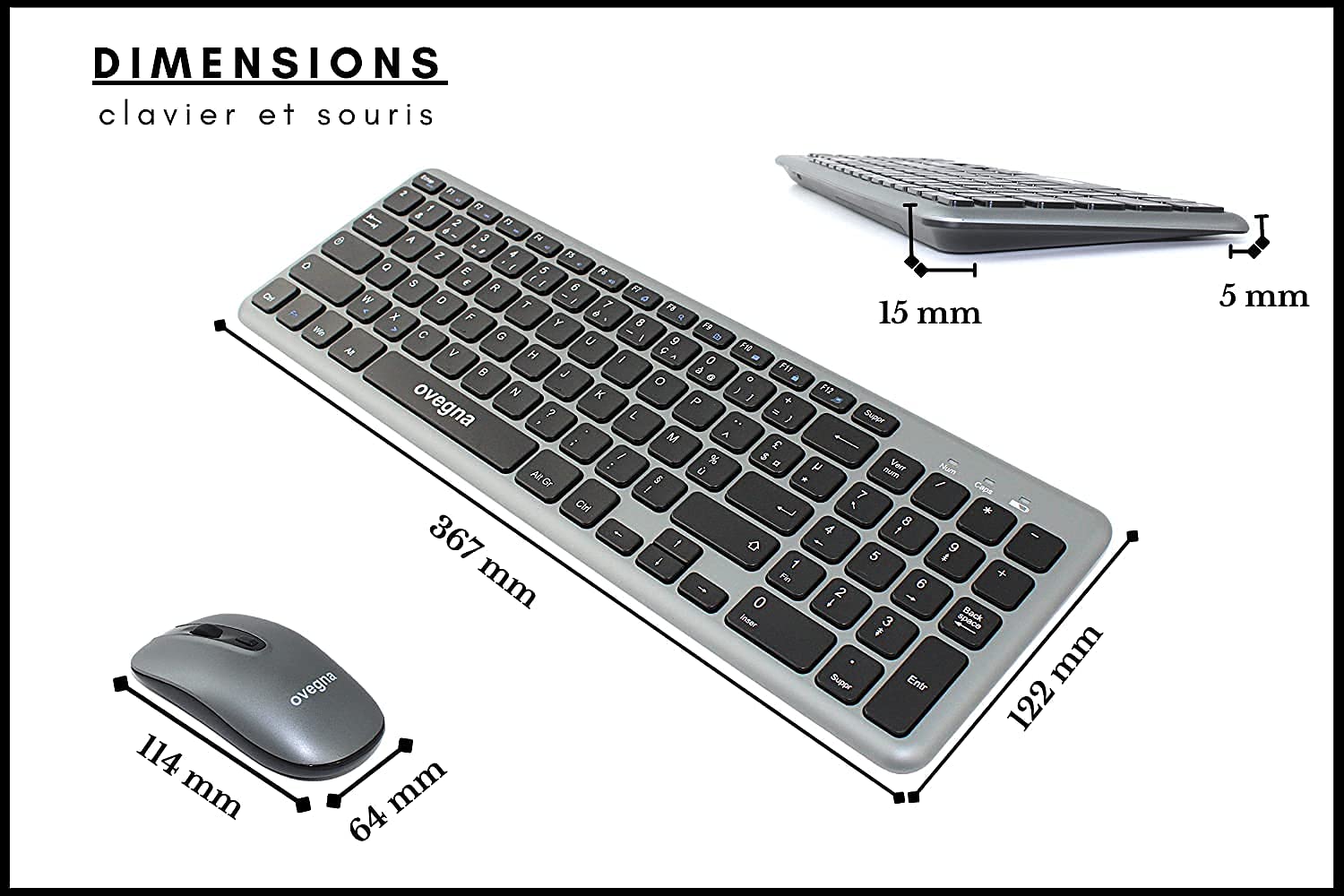 Ovegna K22 Wireless Keyboard and Mouse Combo, 2.4Ghz AZERTY Layout for PC, Mac, Smart TV, Raspberry Pi, Laptop, Android Box - Compatible with Windows, Linux, macOS, Android - Perfect for Home Office, Gaming & Media Center Setup