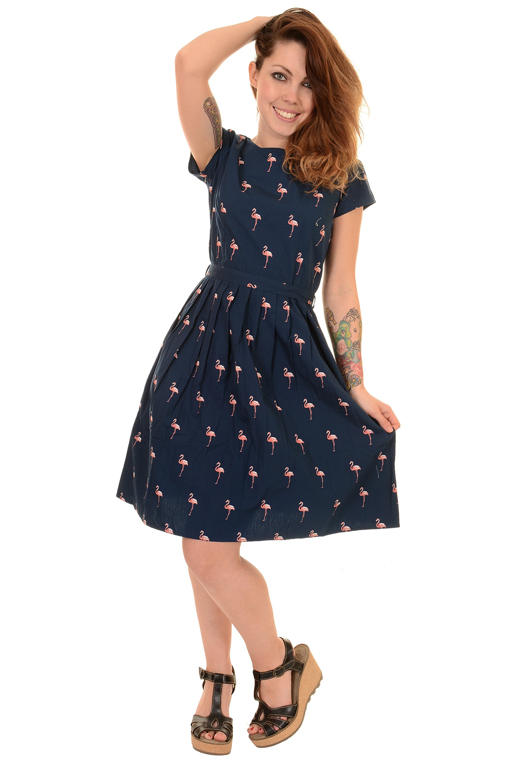 Vintage 1950s 1960s Retro Pink Flamingo Tea Party Dress for Women - Perfect for Cocktail Parties, Swing Dancing & Rockabilly Events