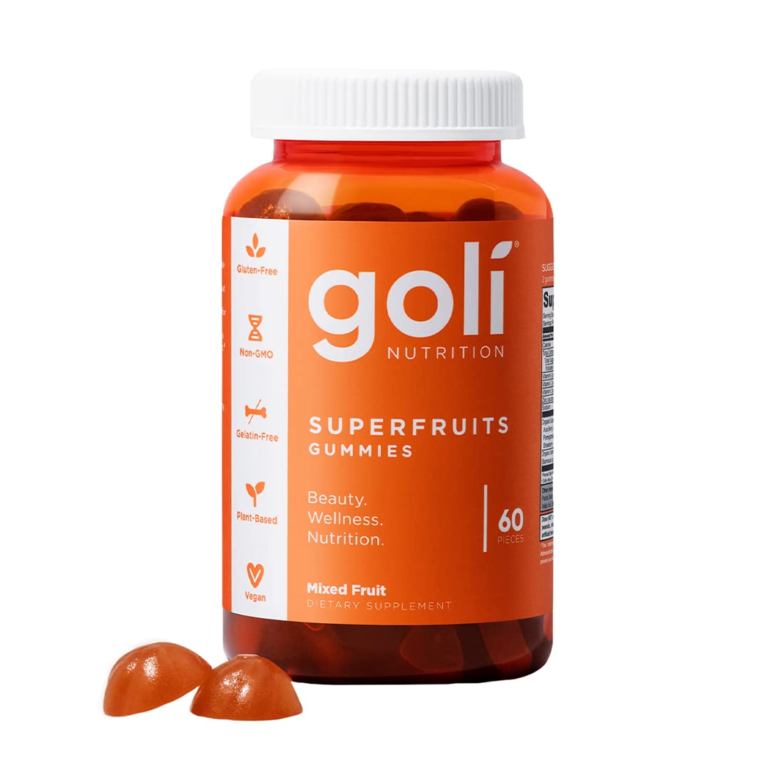 Goli SuperFruits Beauty Gummy Vitamins - 60 Count | Vegan Collagen Booster with Mixed Fruit Flavor | Plant-Based, Non-GMO, Gluten & Gelatin Free Supplement for Skin & Hair Care | Perfect for Daily Beauty Routine & On-the-Go Nutrition