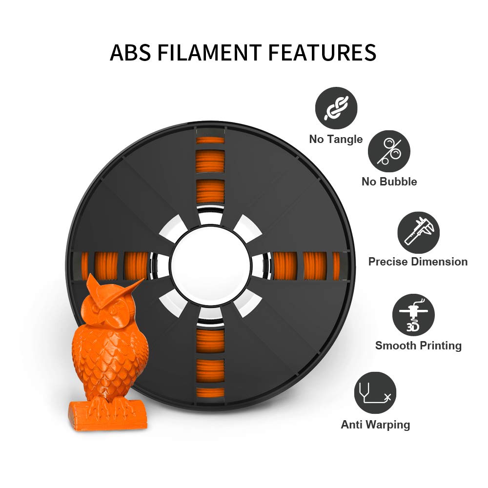 NovaMaker Orange ABS 3D Printer Filament 1.75mm, Low Odor & High Precision (+/-0.03mm), 1kg Spool (2.2lbs) - Perfect for DIY Projects, Prototyping & Home 3D Printing