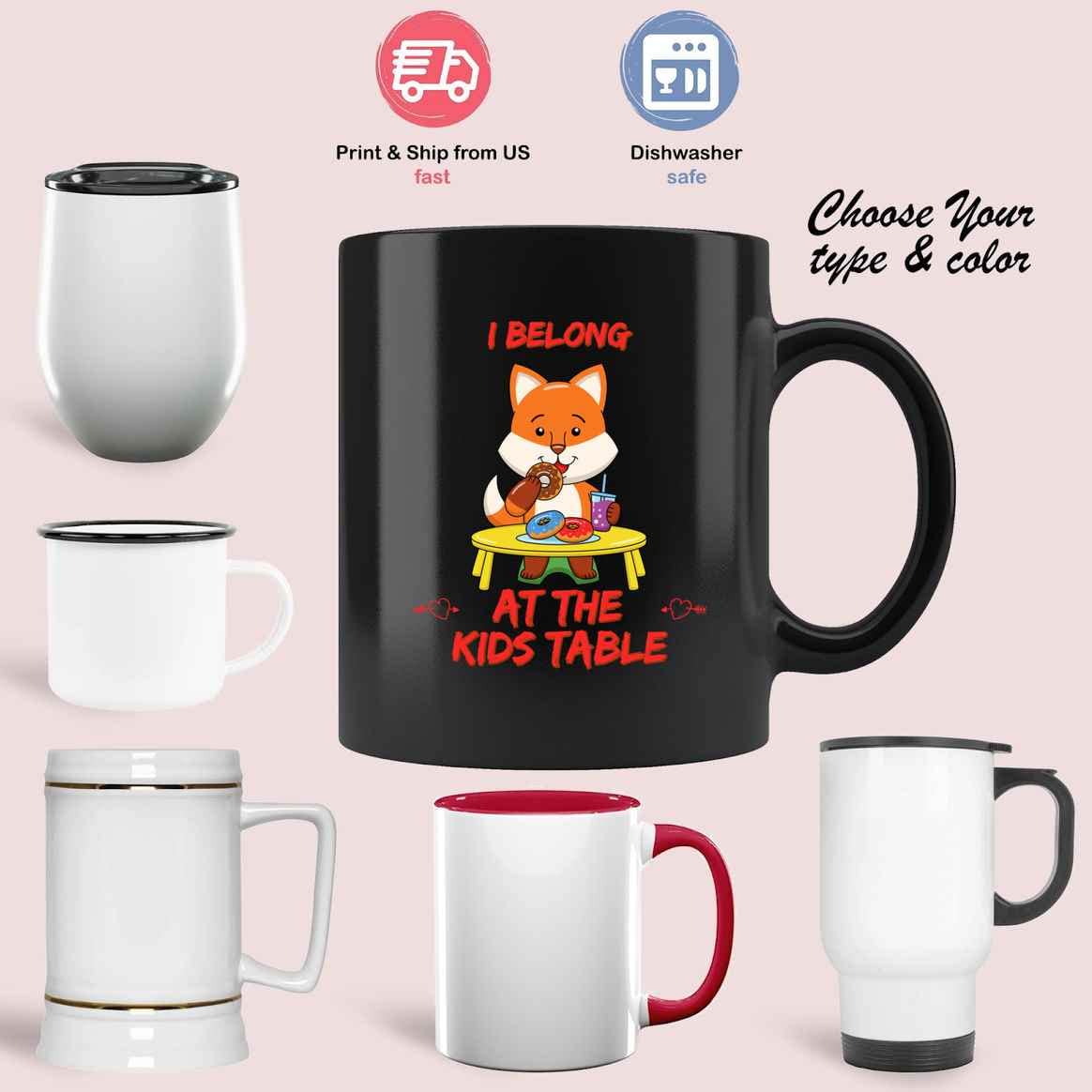 Funny Sarcastic Coffee Mug - Personalized 'I Belong At The Kids Table' Tea Cup for Adults | Perfect Gift for Office, Home & Parties | Humorous Gift for Friends & Family