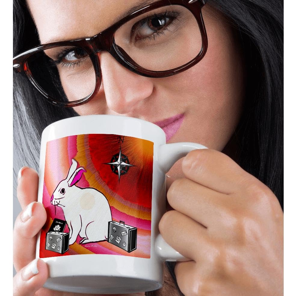 3D Rose Travel Bunny Ceramic Mug - 11 oz Insulated Coffee Cup with Cute Bunny Design - Perfect for Travel, Office, and Home Use
