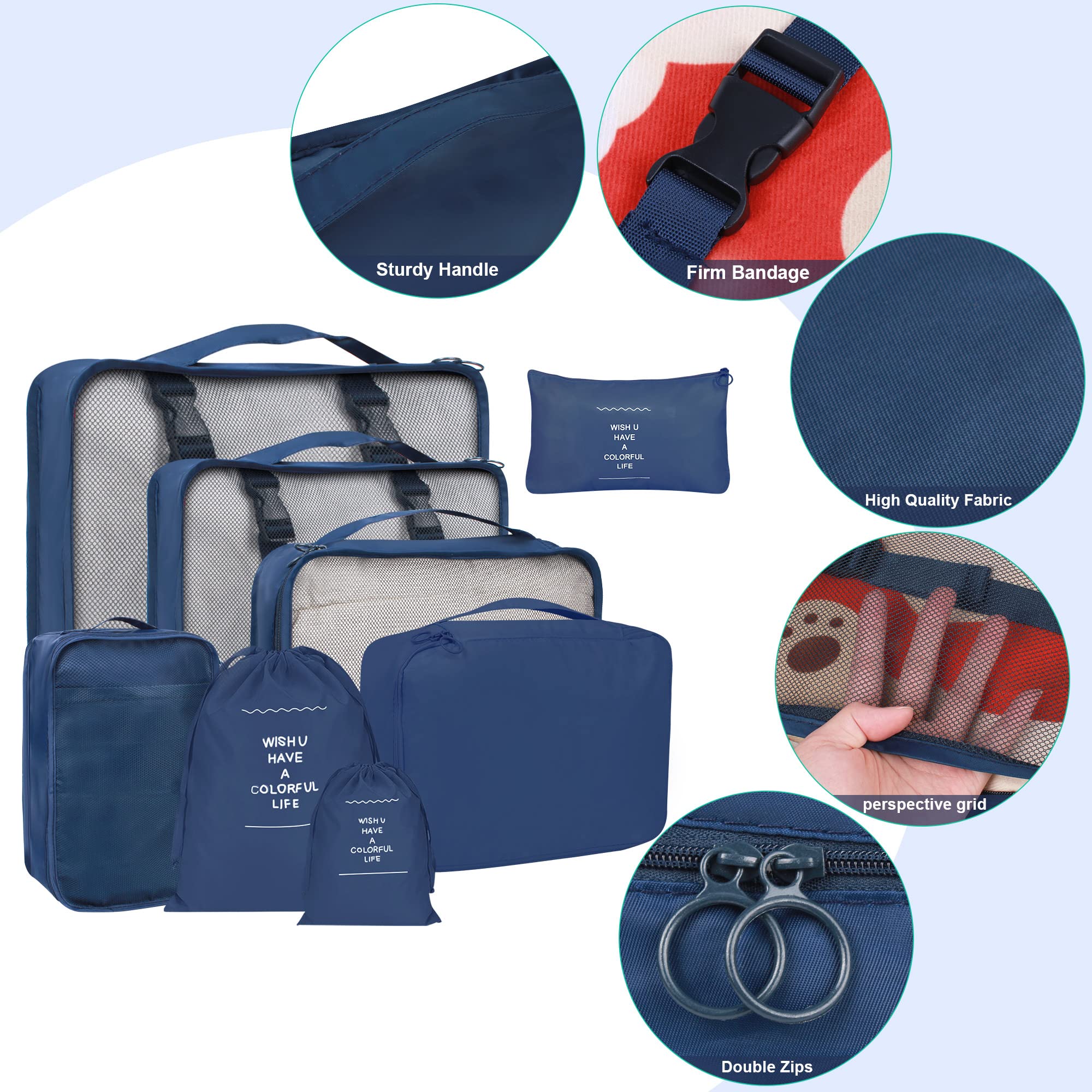 8-Piece Packing Cubes Set for Suitcases - Navy Blue Travel Luggage Organizer with Laundry Bag, Compression Storage & Shoe Bag - Perfect for Men & Women Travel Organization (Ideal for Business Trips, Vacations & Weekend Getaways)