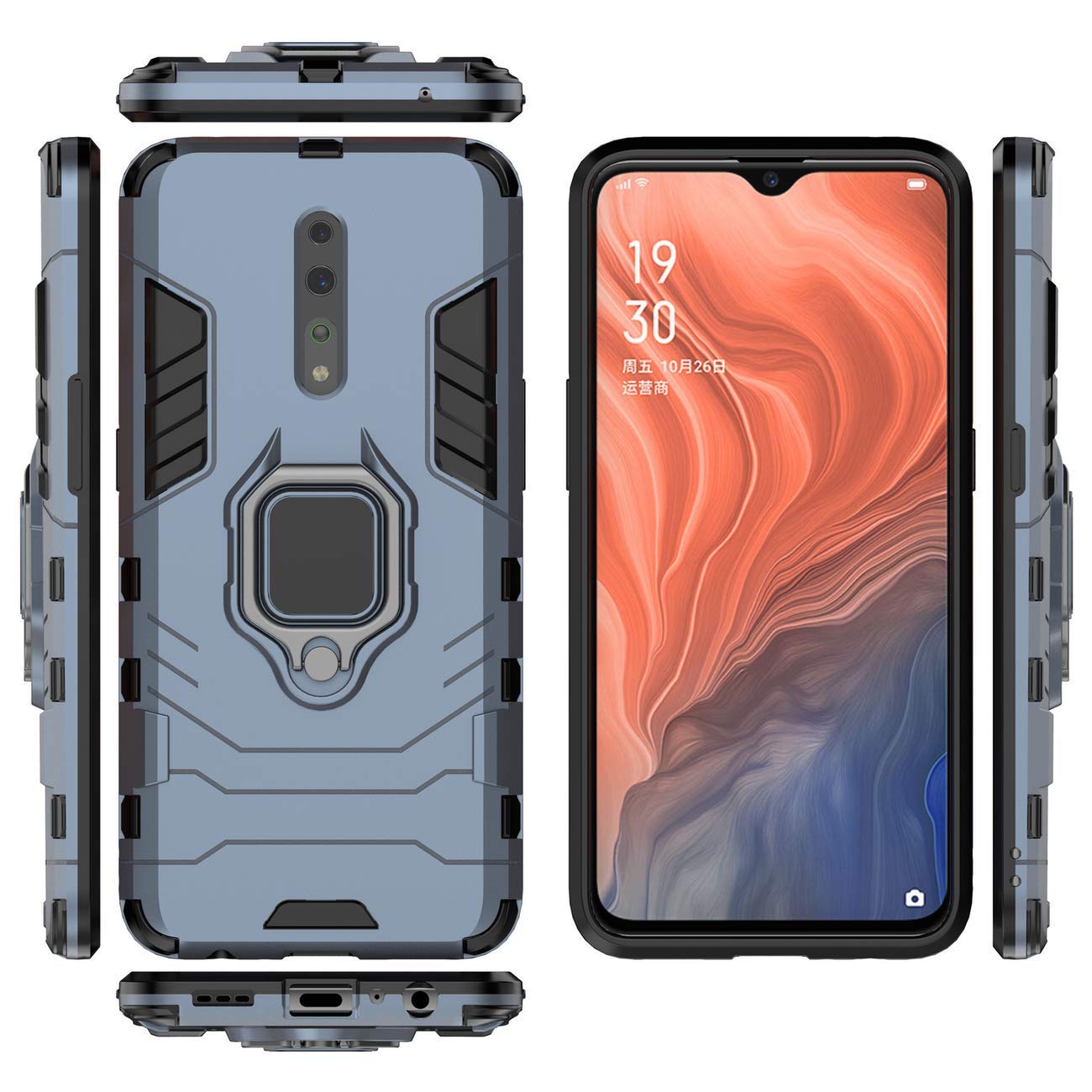 Oppo Reno Z PCDM10 PCDT10 CPH1979 Case with 360° Rotating Ring Holder & Magnetic Car Mount - Blue | Perfect for Daily Use, Commuting & Travel