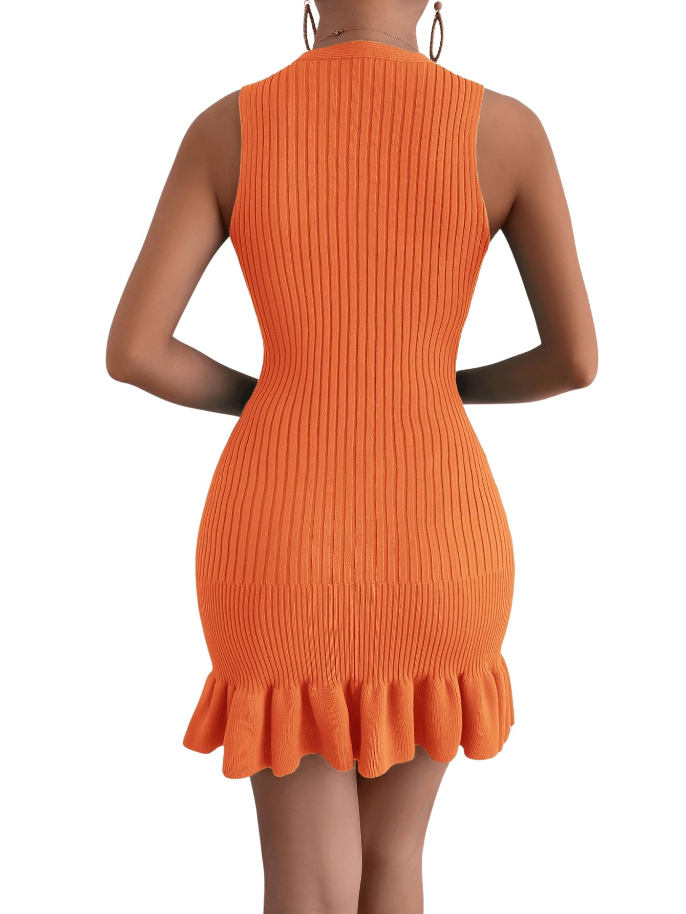 MakeMeChic Women's 2025 Summer Sleeveless Bodycon Mini Dress - Casual Crochet Knit Tank Dress with Ribbed Details & Ruffle Hem | Perfect for Beach Vacation, Date Night, and Summer Parties