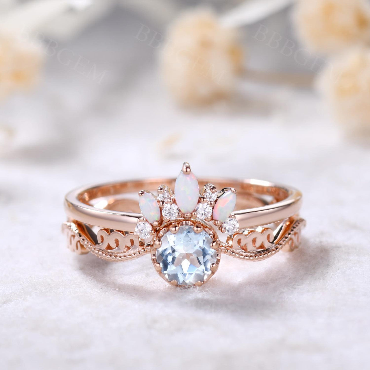 Natural Moss Agate Opal Diamond Engagement Ring Set - Vintage Art Deco Style Wedding Band for Bride - Perfect for Proposals, Anniversaries & Special Occasions
