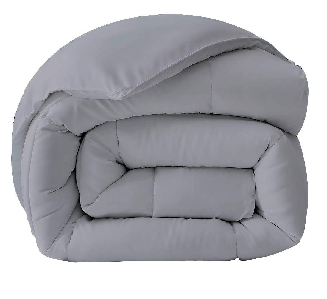 Luxury 1000 TC Cotton RV Bunk Comforter - Twin/Twin XL Size 68x90 Inches - Silver Grey Solid Pinch Pleated Design for RV Beds, Campers & Travel Trailers - Ultra Soft & Durable Bedding for Cozy Sleep on the Road