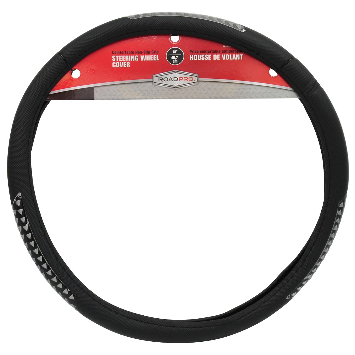 RoadPro 18 Inch Massaging Steering Wheel Cover - Faux Black Leather for Semi Trucks, RVs & Big Rigs - Non-Slip Grip & Comfort Design (RPSW-3002) - Perfect for Long Haul Driving & Ergonomic Support