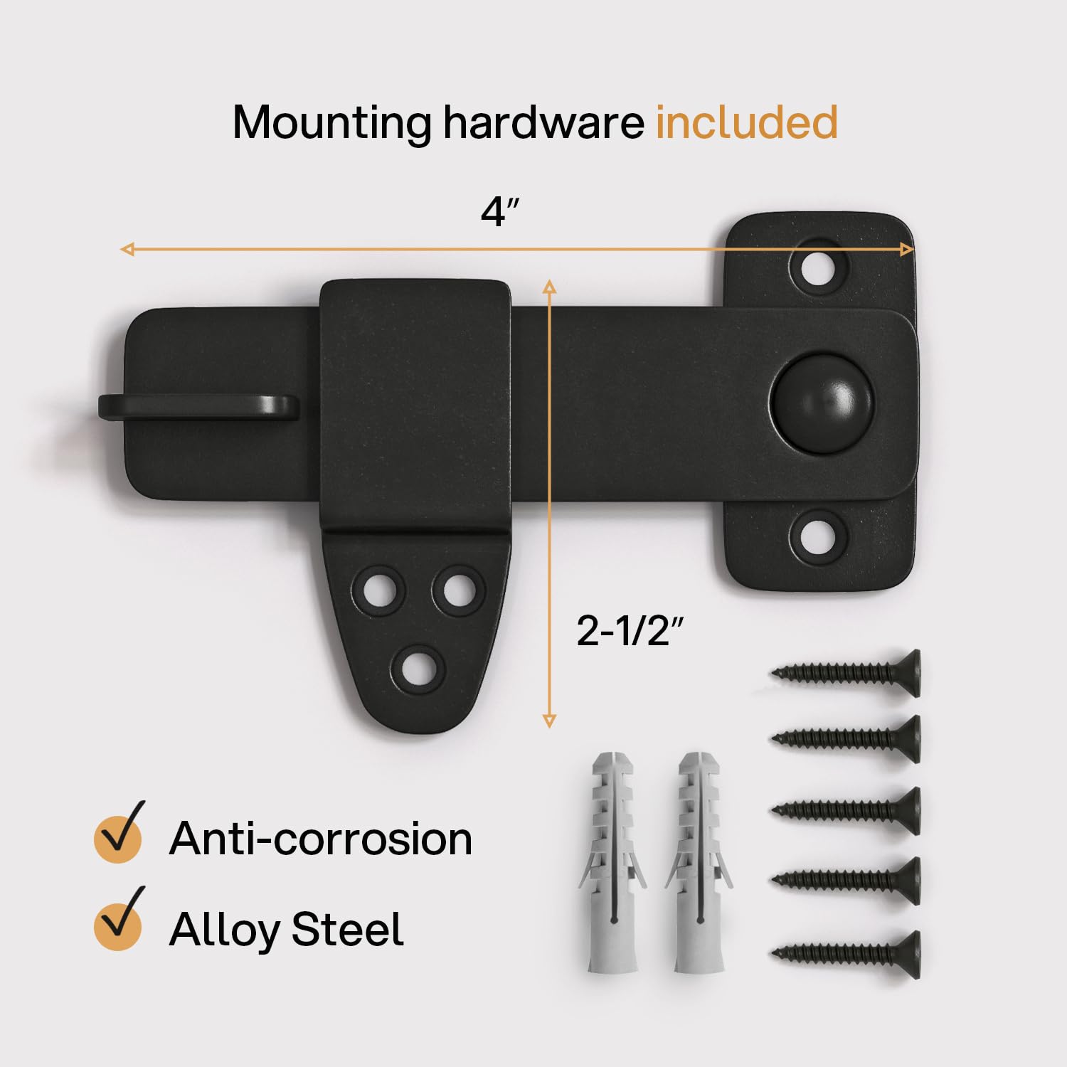 Black Wrought Iron Rustic Barn Door Latch Kit - Heavy Duty Sliding Door Lock & Catch for Double Doors, Shed, Garden Gate, Cabinet, Bar, Pantry - Perfect for Farmhouse, Rustic & Industrial Style Home Decor