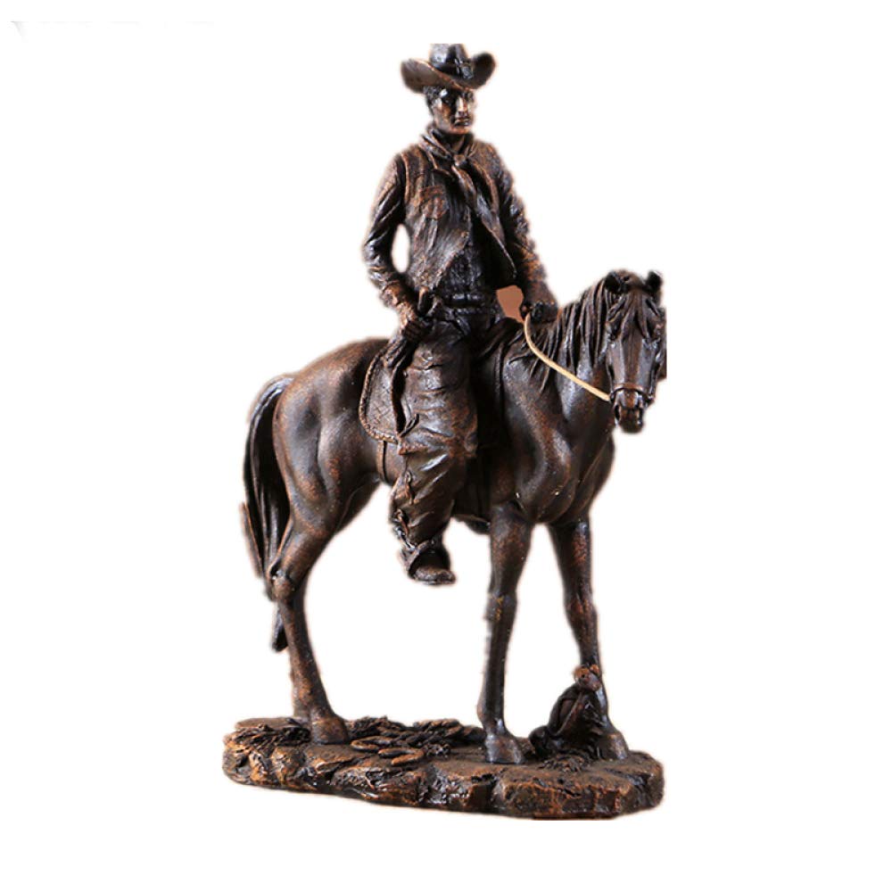 LILOVE 14'' Resin Cowboy on Horse Statue - Western Decor, American West Figurine, Miniature Animal Sculpture for Home, Office & Christmas Decorations | Perfect for Western Themed Parties, Ranch Decor & Holiday Gift