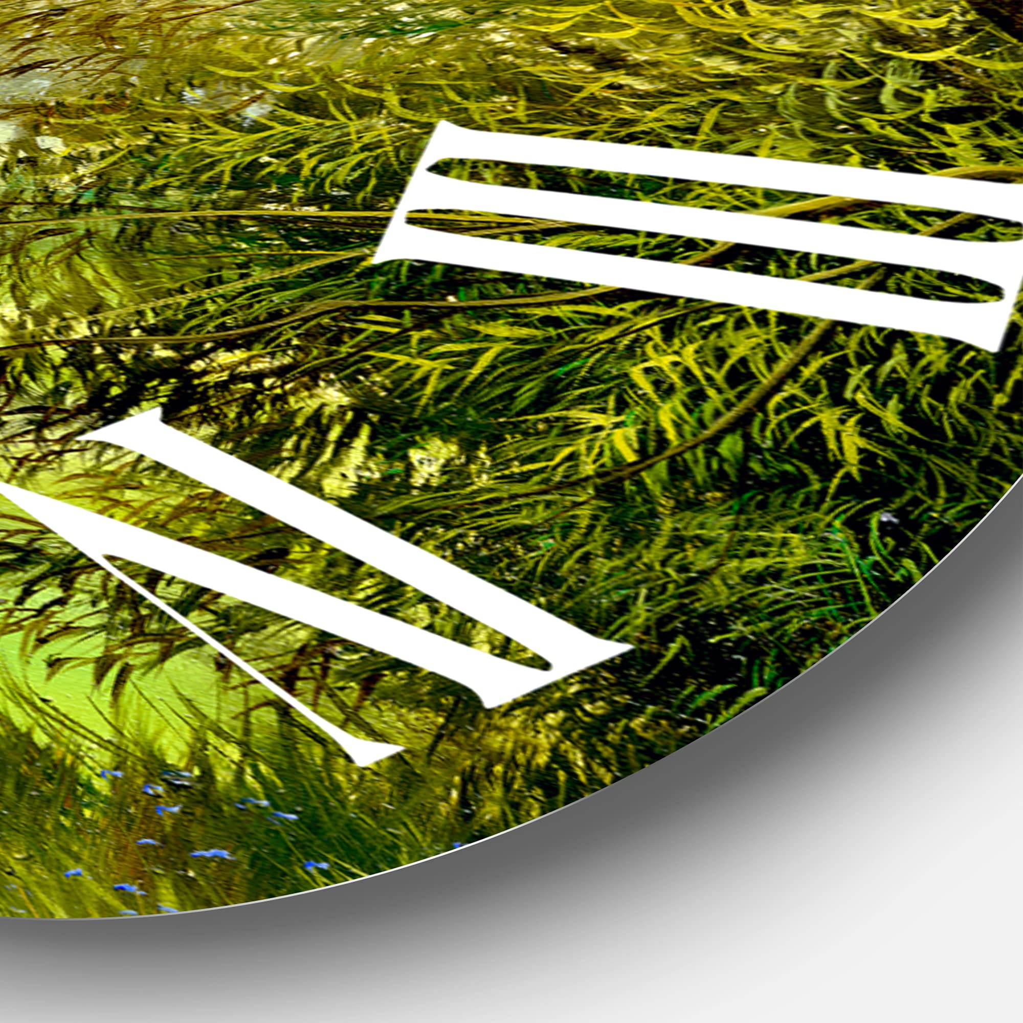 DesignQ Large Country Wall Clock - 'Green Pond with Spring Trees' Landscape Nature Decor for Living Room, Kitchen, Office | Silent Non-Ticking Modern Farmhouse Clock