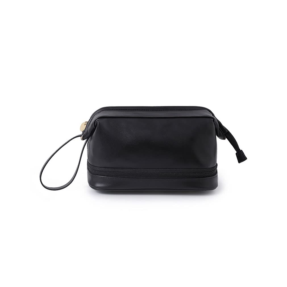 Large Capacity Travel Cosmetic Bag for Women - Waterproof Makeup Organizer with Handle & Gold Zipper - Portable Toiletry Bag for Daily Use, Gym, Business Trips & Vacation (Black)