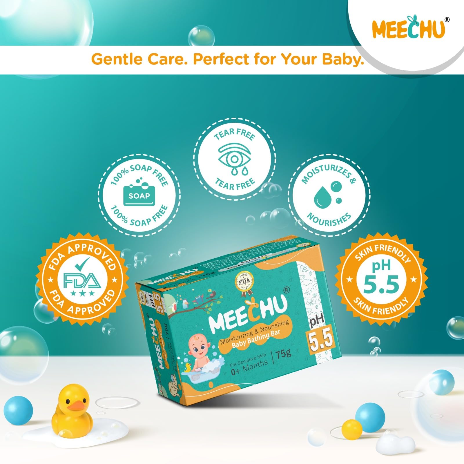 **Meechu Baby Bathing Bar Pack of 3 (75g Each) - pH 5.5 Balanced, Moisturizing & Gentle for Baby Skin - Ideal for Newborns, Infants & Sensitive Skin Care**
