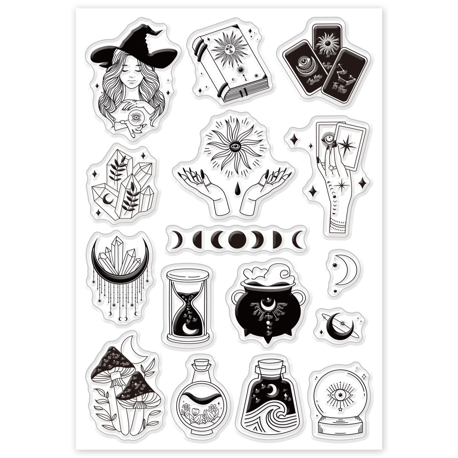 PH PandaHall Tarot Clear Stamp Set - Moon Witch Silicone Stamps for Card Making, DIY Scrapbooking & Photo Album Decoration (6.2x4.3 Inch) - Perfect for Journaling, Planner Decor & Handmade Greeting Cards