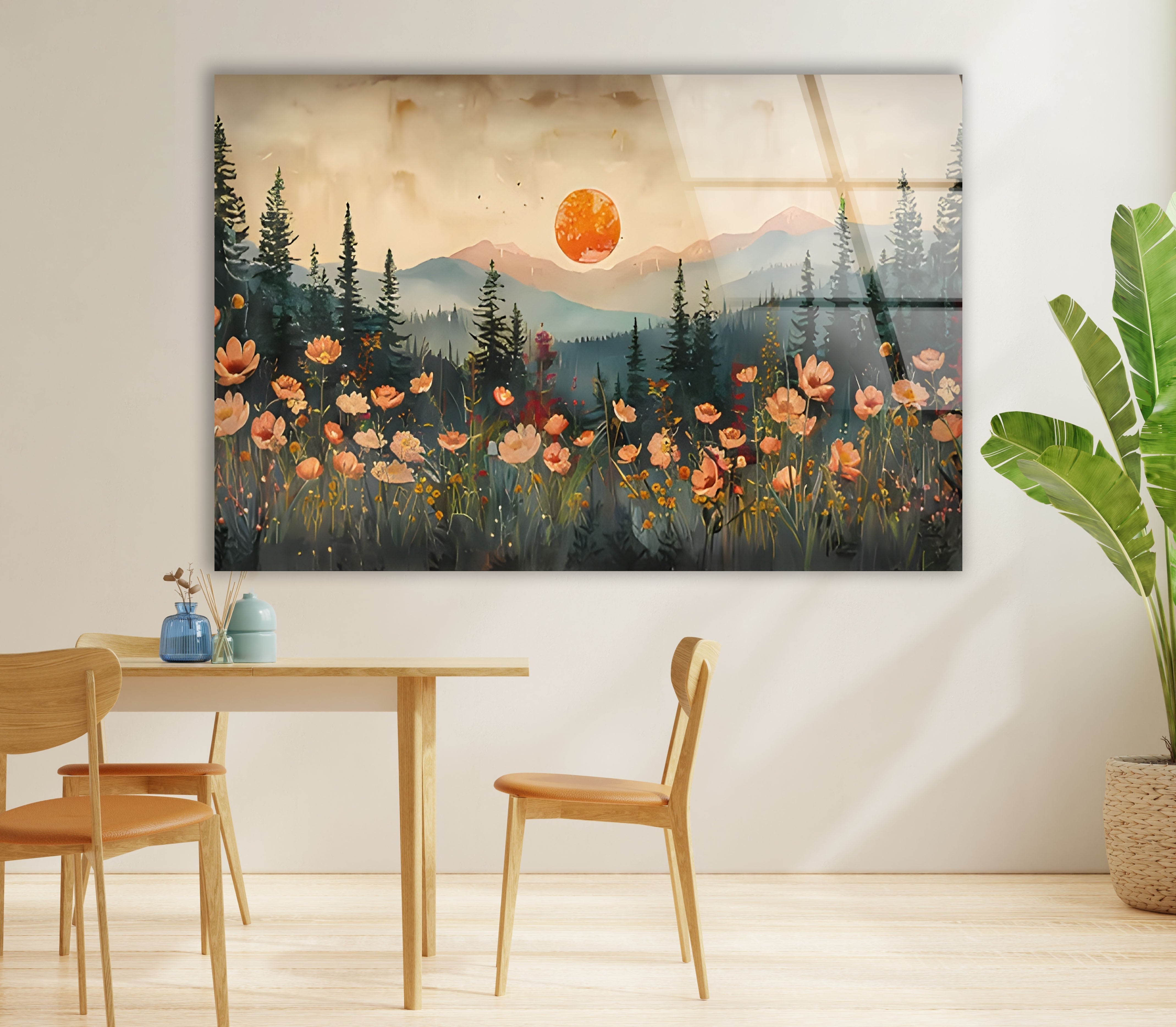 Blood Moon Sunset Glass Wall Art - Handmade Modern Home Decor for Living Room, Bedroom & Office - Perfect for Gifts & Interior Design