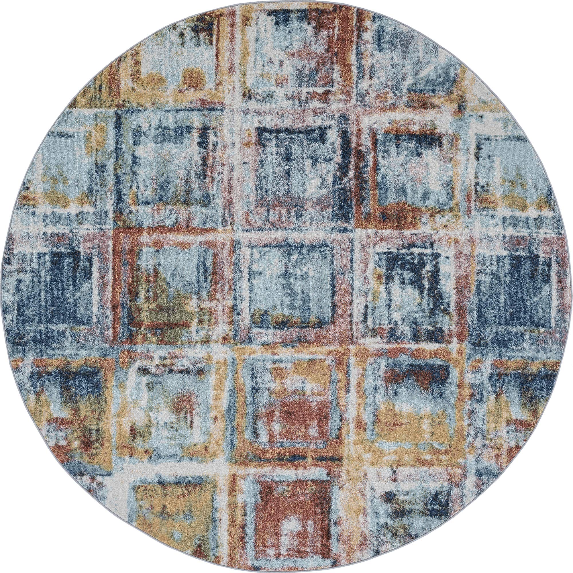 Tayse Rowan Navy 6 Foot Round Area Rug - Modern Abstract Design for Living Room, Bedroom & Dining Room - Soft & Durable Floor Covering for Home Decor