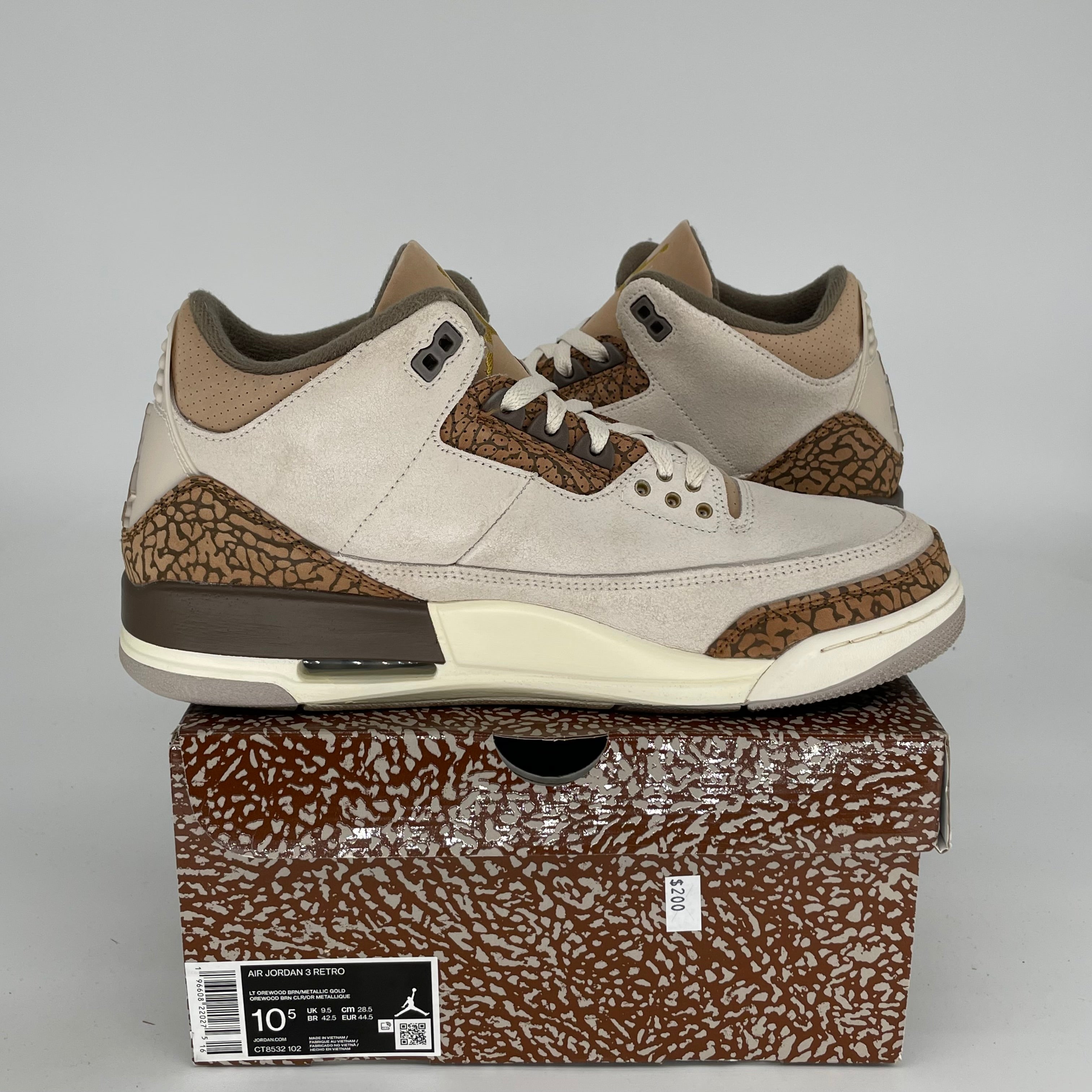 AIR JORDAN 3 PALOMINO Men's Sneakers Size 10.5 - CT8532-102 Retro Basketball Shoes for Men | Perfect for Streetwear, Casual Outfits & Sneaker Collectors