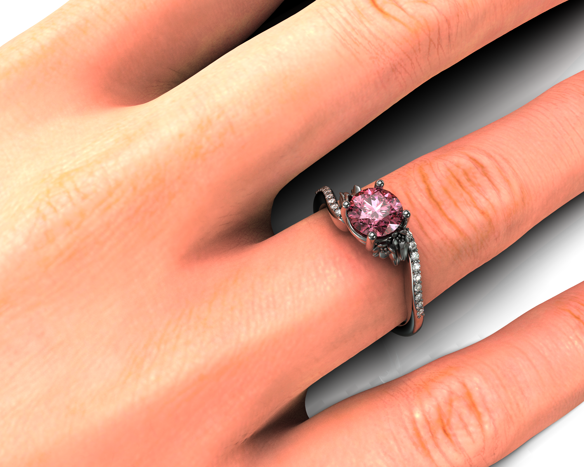 Exquisite Pink Sapphire Black Gold Flower Engagement Ring for Women - Elegant Vintage Wedding Band, Perfect for Proposals, Anniversaries & Romantic Occasions