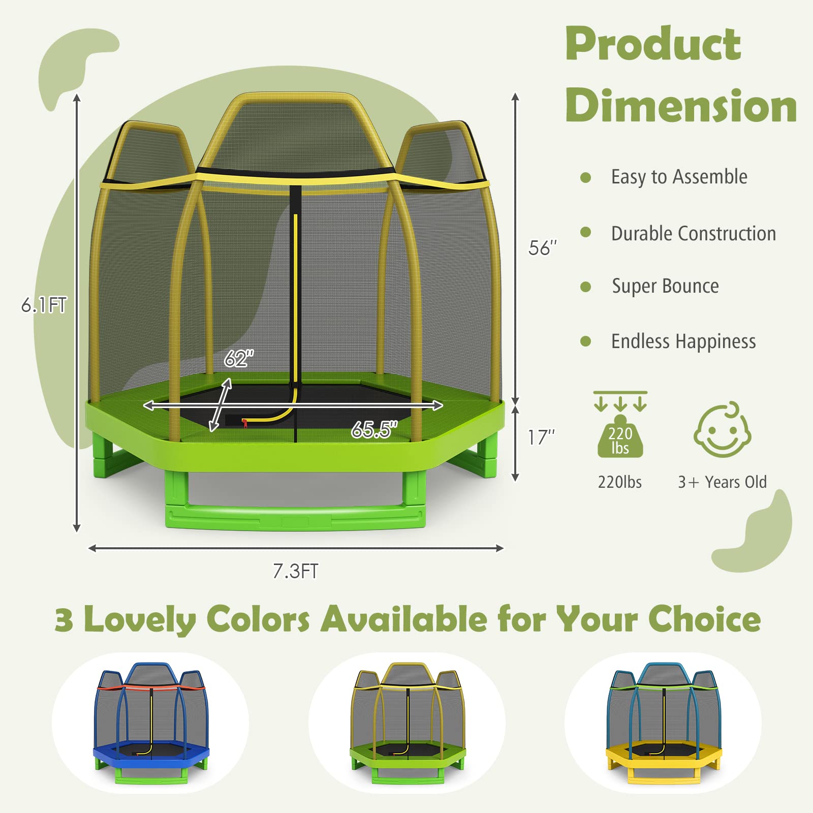 **Giantex 7 Ft Trampoline for Kids - Heavy Duty Steel Frame Toddler Trampoline with Safety Net | Indoor & Outdoor Bounce Fun for Ages 3-8 | Perfect Gift for Boys & Girls - Birthday, Backyard Play, Exercise & Family Fun**
